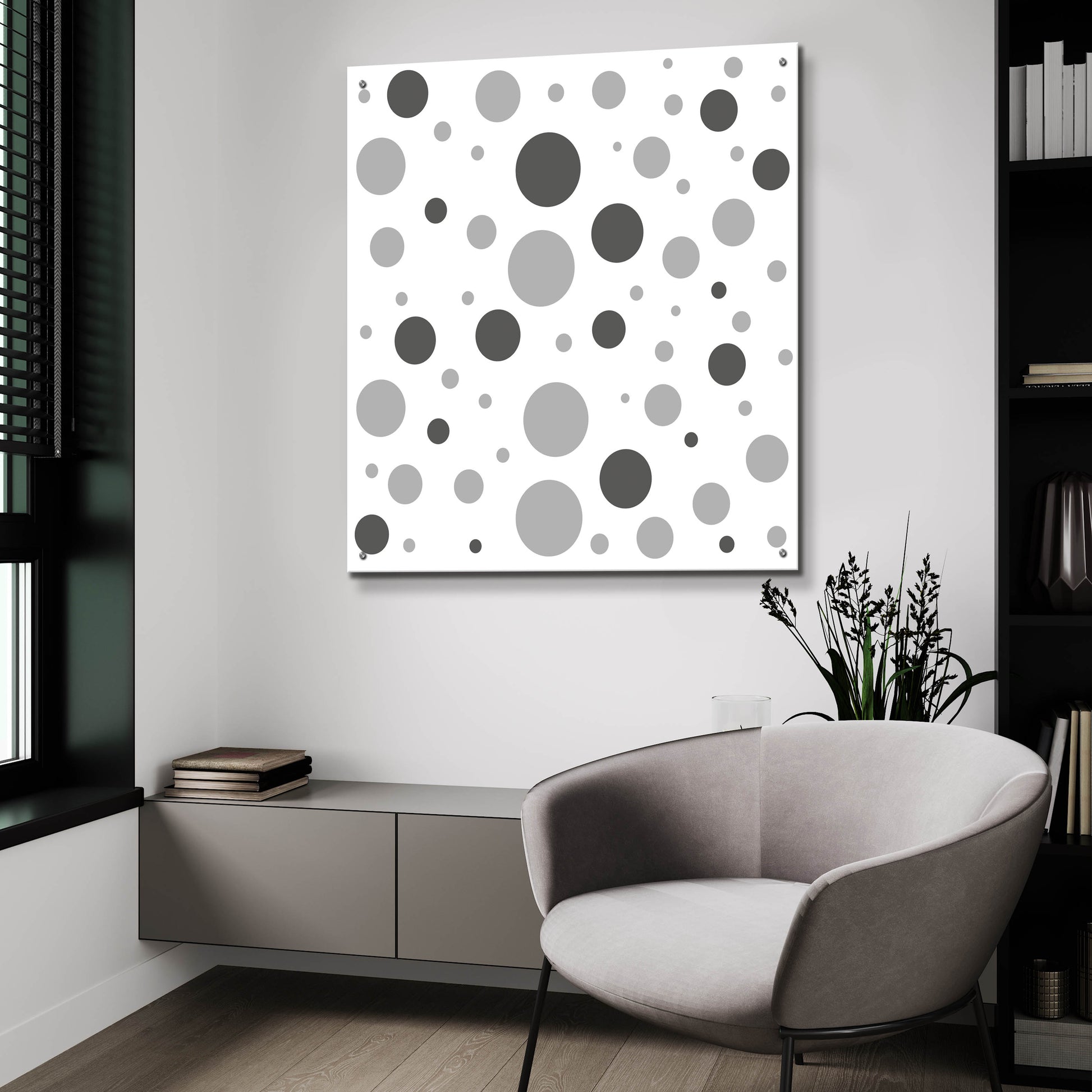 Epic Art 'Fade To Grey Dark And Light Grey Dots' by Sabrina Balbuena, Acrylic Glass Wall Art,36x36