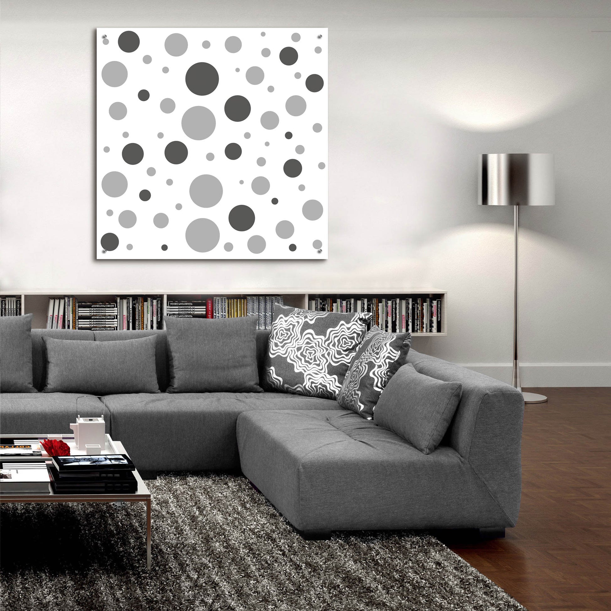 Epic Art 'Fade To Grey Dark And Light Grey Dots' by Sabrina Balbuena, Acrylic Glass Wall Art,36x36