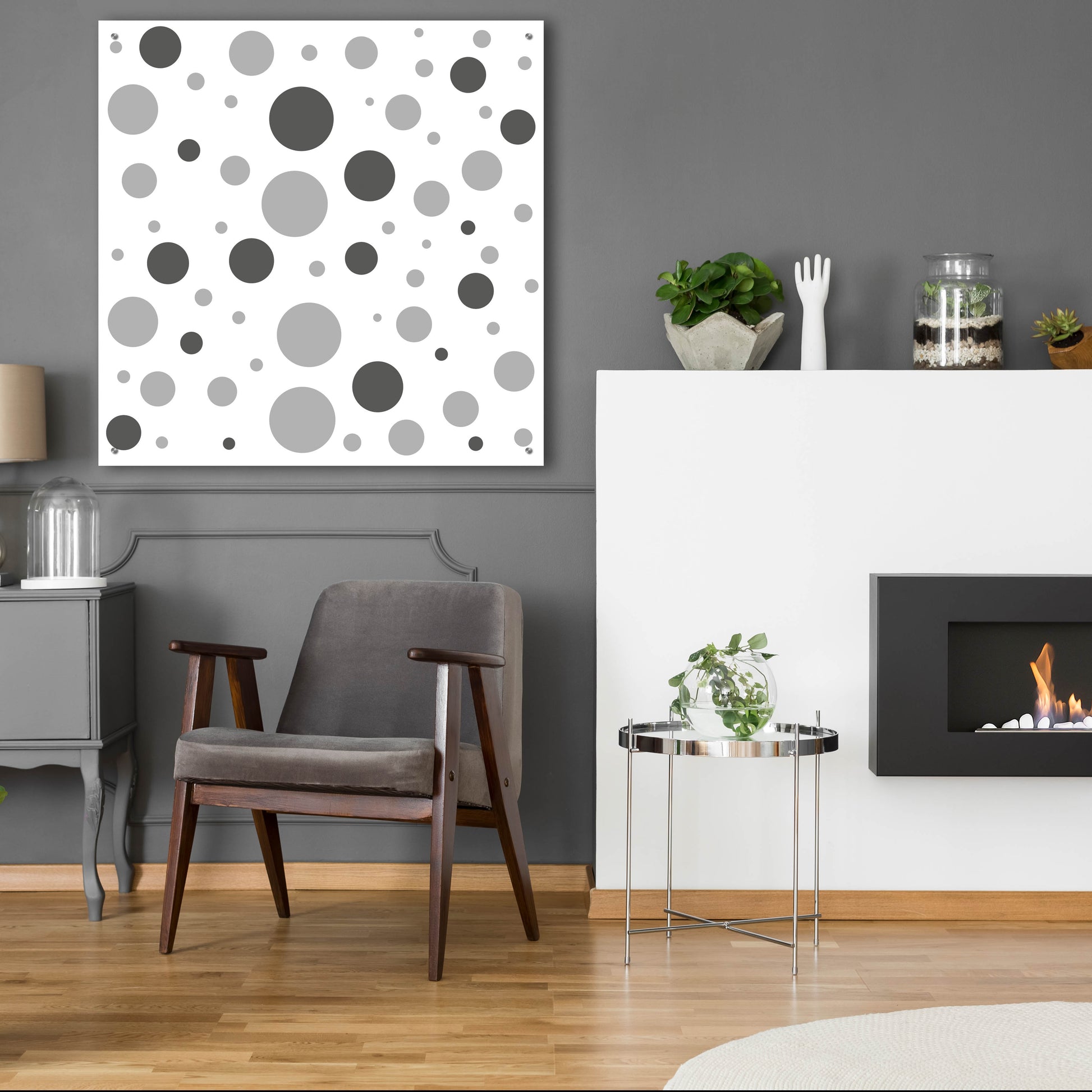 Epic Art 'Fade To Grey Dark And Light Grey Dots' by Sabrina Balbuena, Acrylic Glass Wall Art,36x36