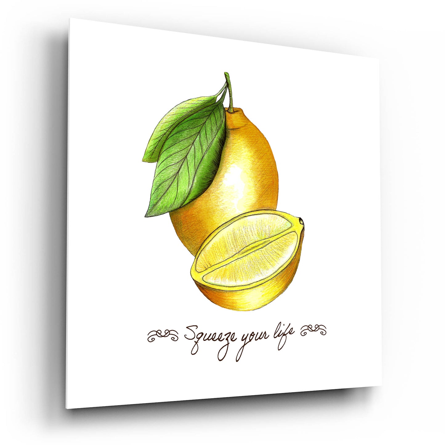Epic Art 'Illuminating Lemon And Positive Phrase' by Sabrina Balbuena, Acrylic Glass Wall Art,12x12