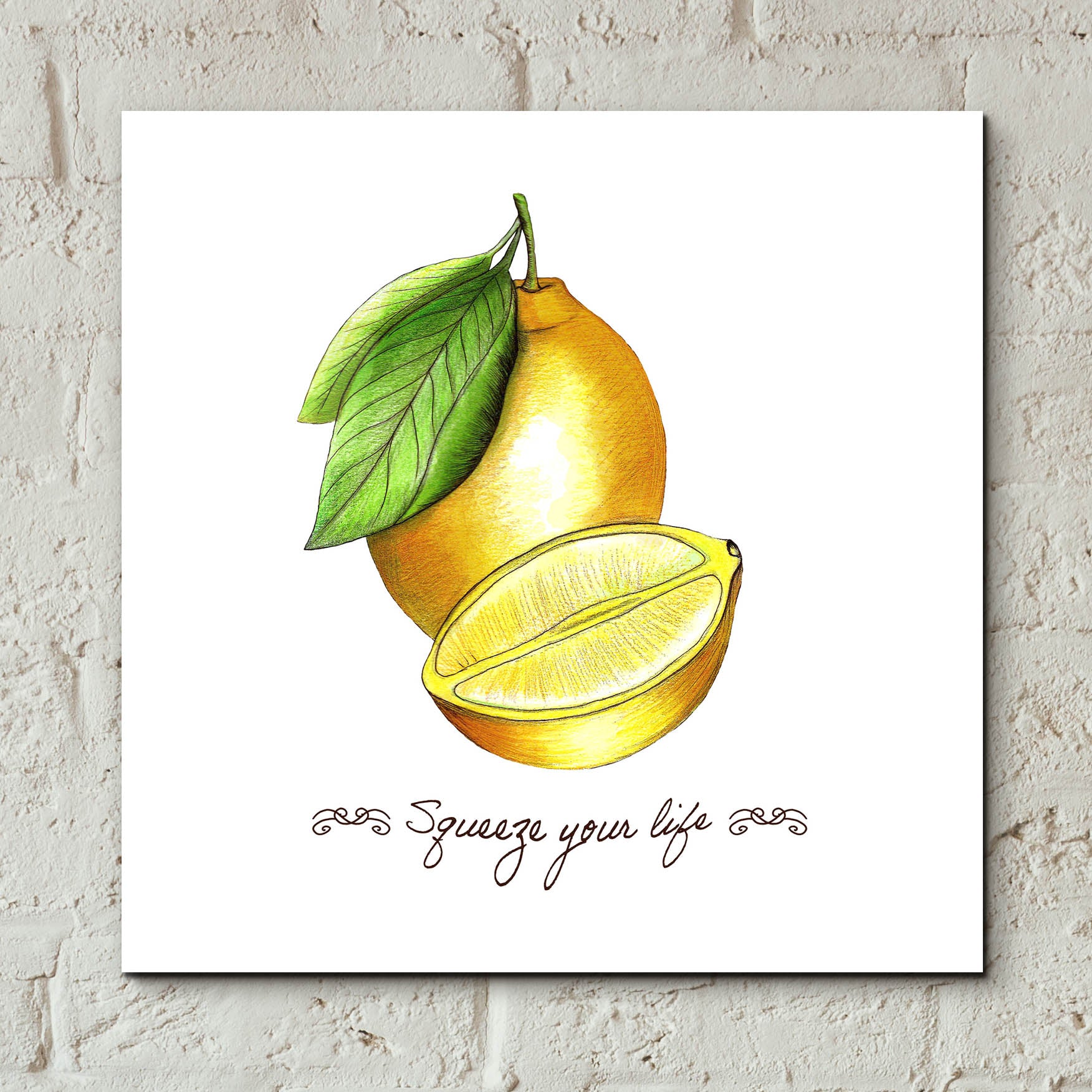 Epic Art 'Illuminating Lemon And Positive Phrase' by Sabrina Balbuena, Acrylic Glass Wall Art,12x12