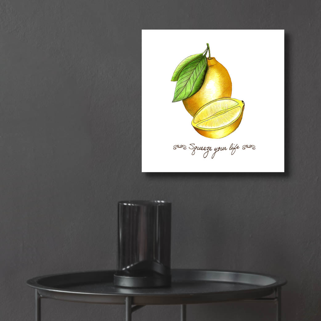 Epic Art 'Illuminating Lemon And Positive Phrase' by Sabrina Balbuena, Acrylic Glass Wall Art,12x12