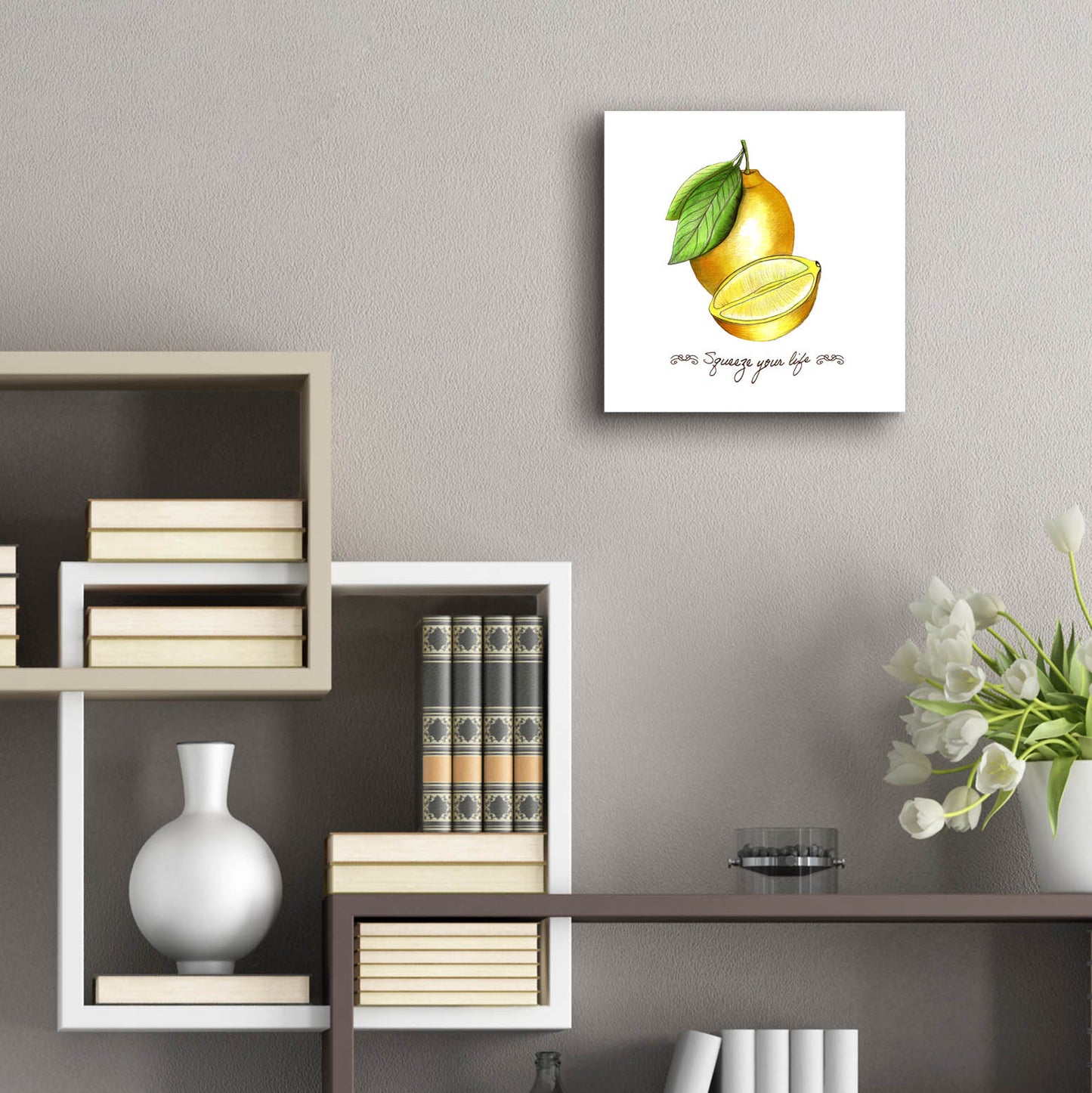 Epic Art 'Illuminating Lemon And Positive Phrase' by Sabrina Balbuena, Acrylic Glass Wall Art,12x12