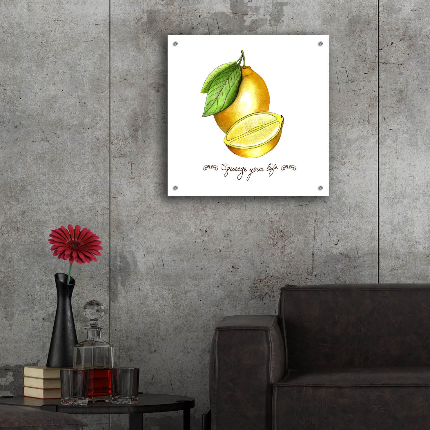 Epic Art 'Illuminating Lemon And Positive Phrase' by Sabrina Balbuena, Acrylic Glass Wall Art,24x24