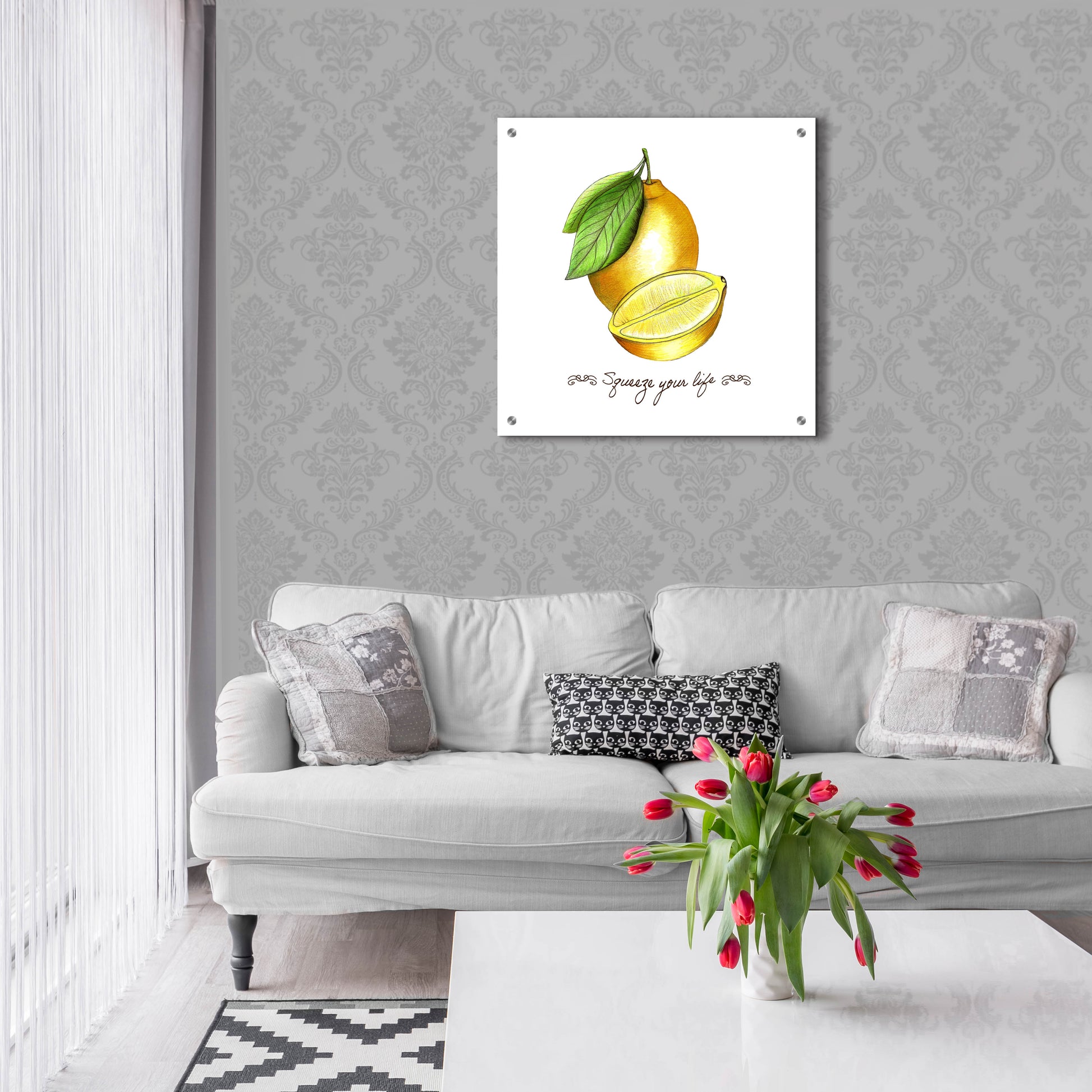 Epic Art 'Illuminating Lemon And Positive Phrase' by Sabrina Balbuena, Acrylic Glass Wall Art,24x24
