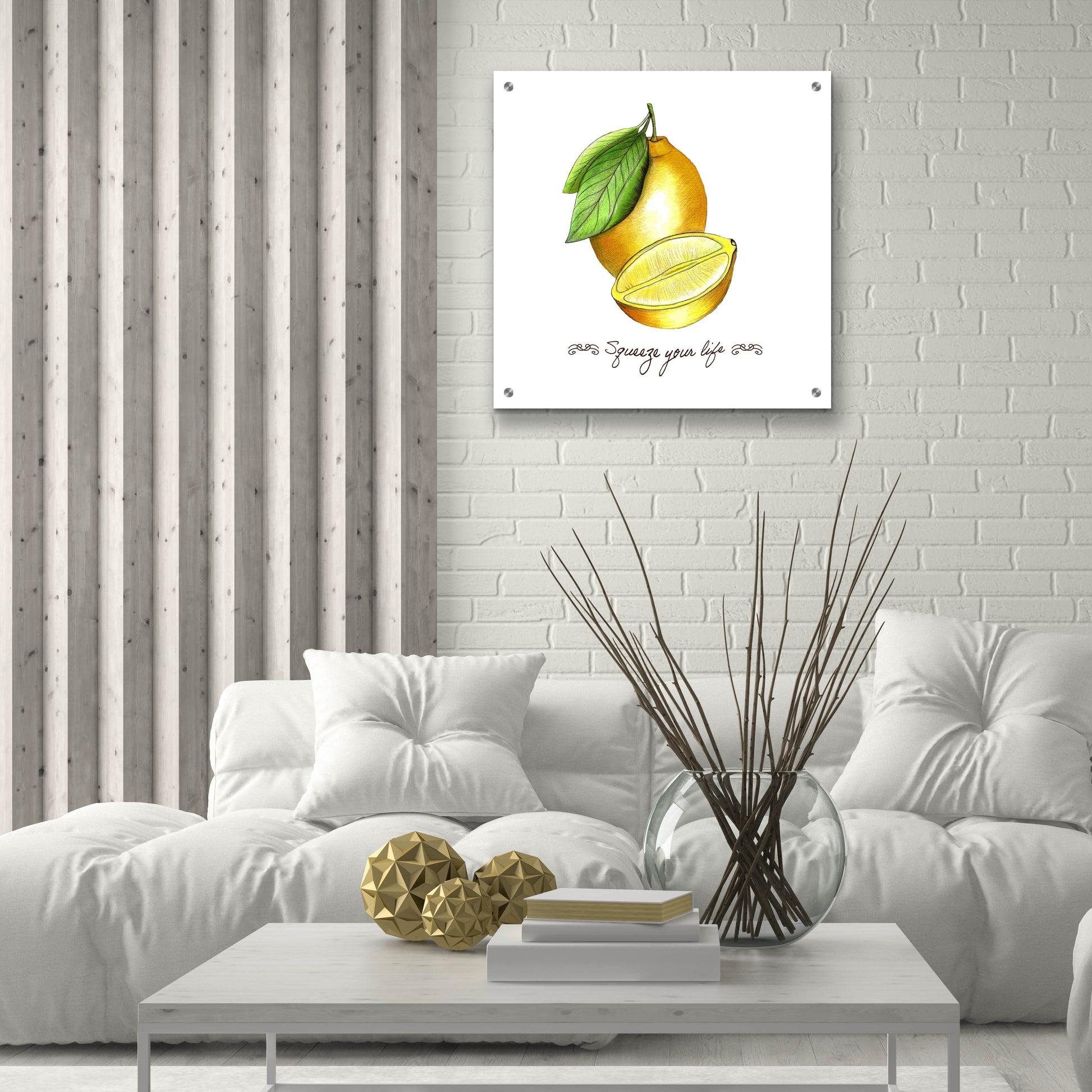 Epic Art 'Illuminating Lemon And Positive Phrase' by Sabrina Balbuena, Acrylic Glass Wall Art,24x24