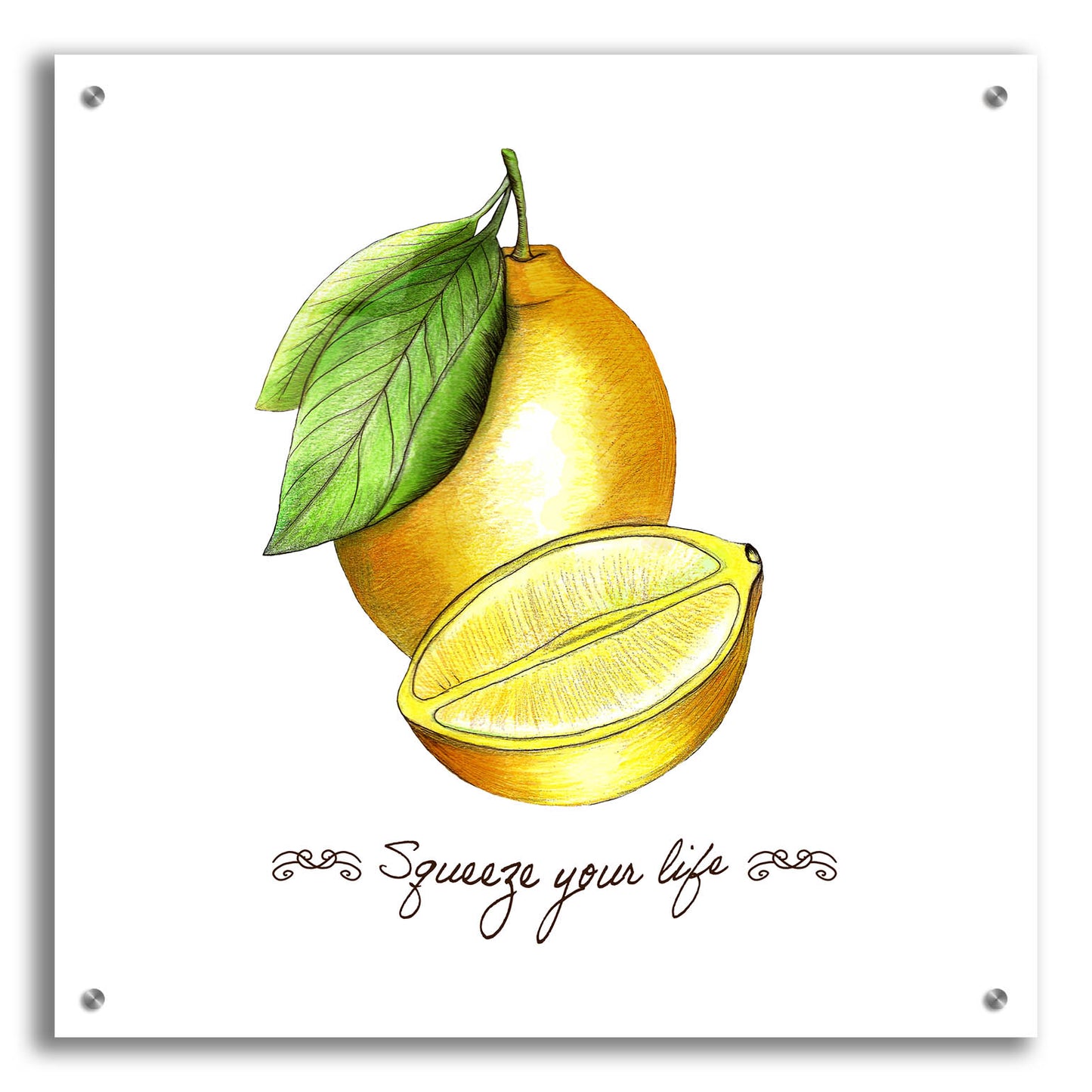 Epic Art 'Illuminating Lemon And Positive Phrase' by Sabrina Balbuena, Acrylic Glass Wall Art,24x24