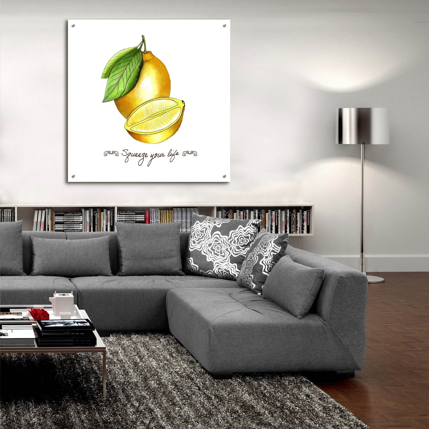 Epic Art 'Illuminating Lemon And Positive Phrase' by Sabrina Balbuena, Acrylic Glass Wall Art,36x36