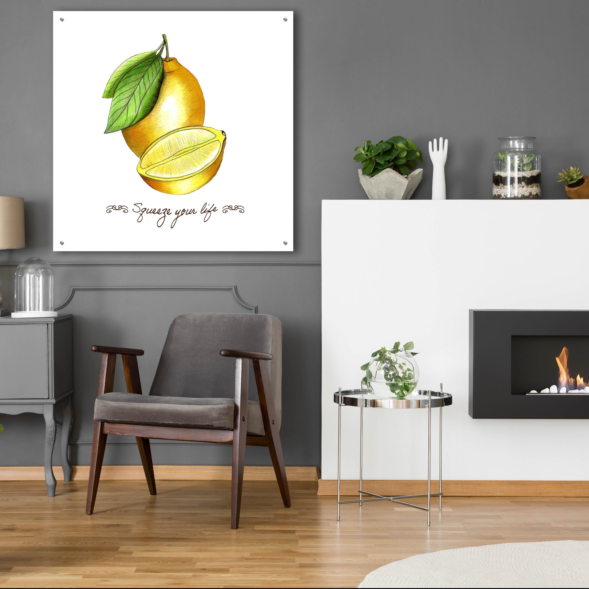 Epic Art 'Illuminating Lemon And Positive Phrase' by Sabrina Balbuena, Acrylic Glass Wall Art,36x36