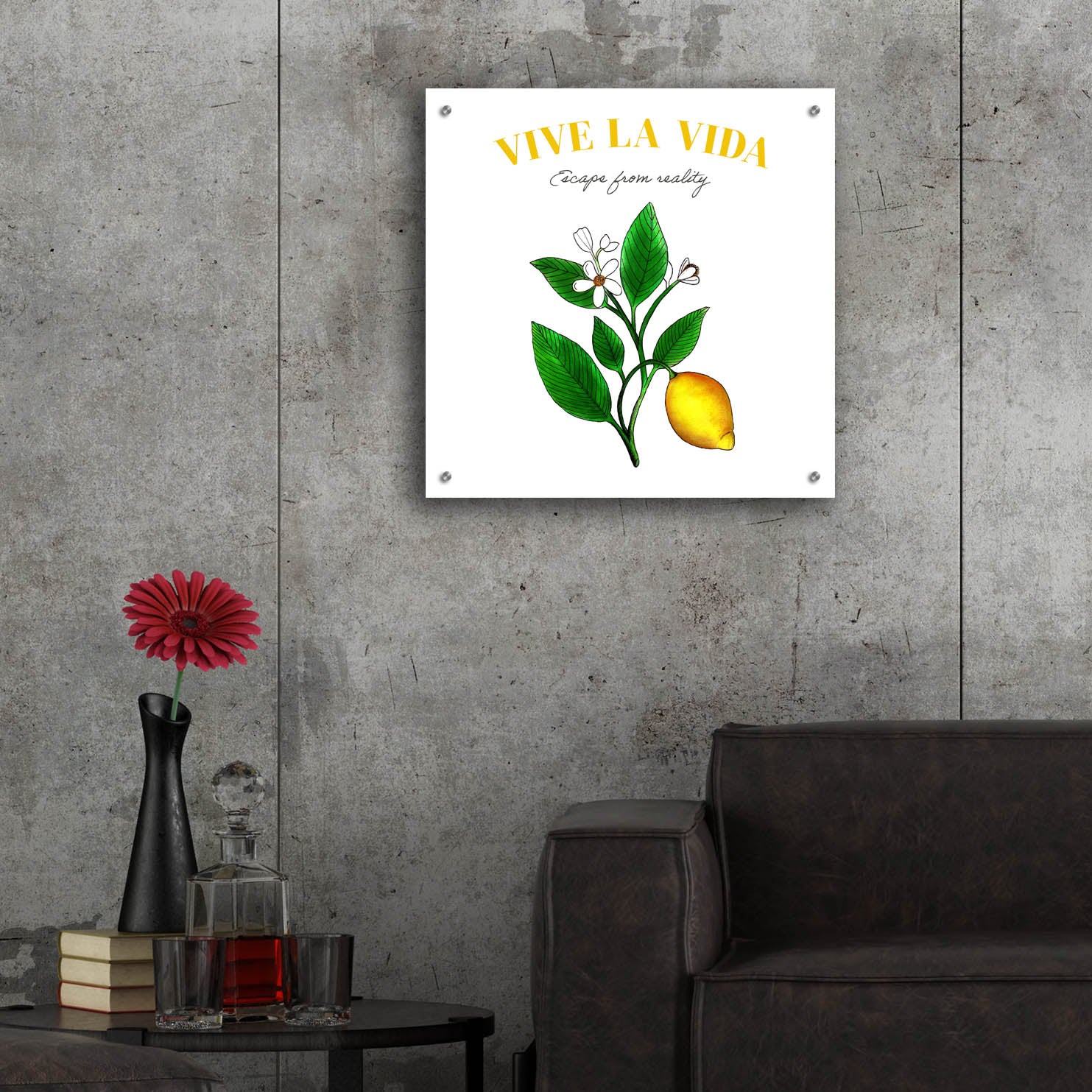 Epic Art 'Illuminating Lemon And Positive Phrase 2' by Sabrina Balbuena, Acrylic Glass Wall Art,24x24