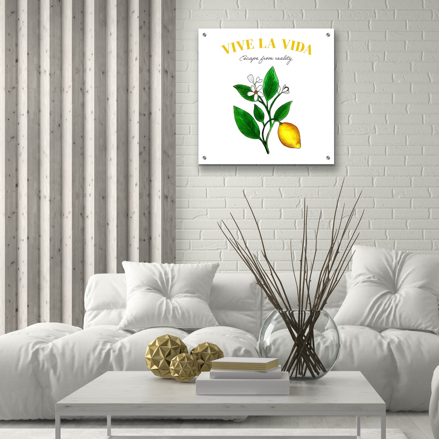 Epic Art 'Illuminating Lemon And Positive Phrase 2' by Sabrina Balbuena, Acrylic Glass Wall Art,24x24