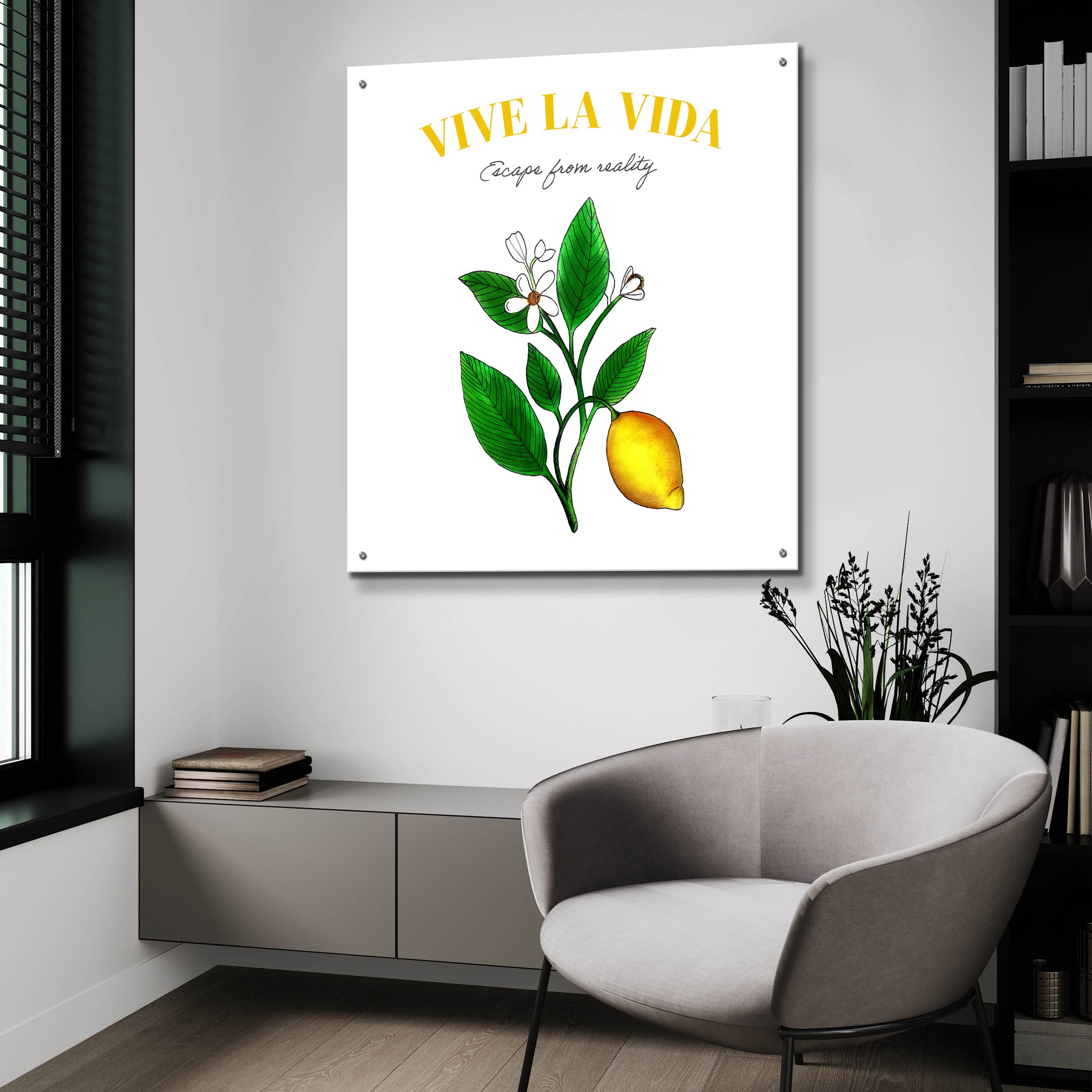 Epic Art 'Illuminating Lemon And Positive Phrase 2' by Sabrina Balbuena, Acrylic Glass Wall Art,36x36