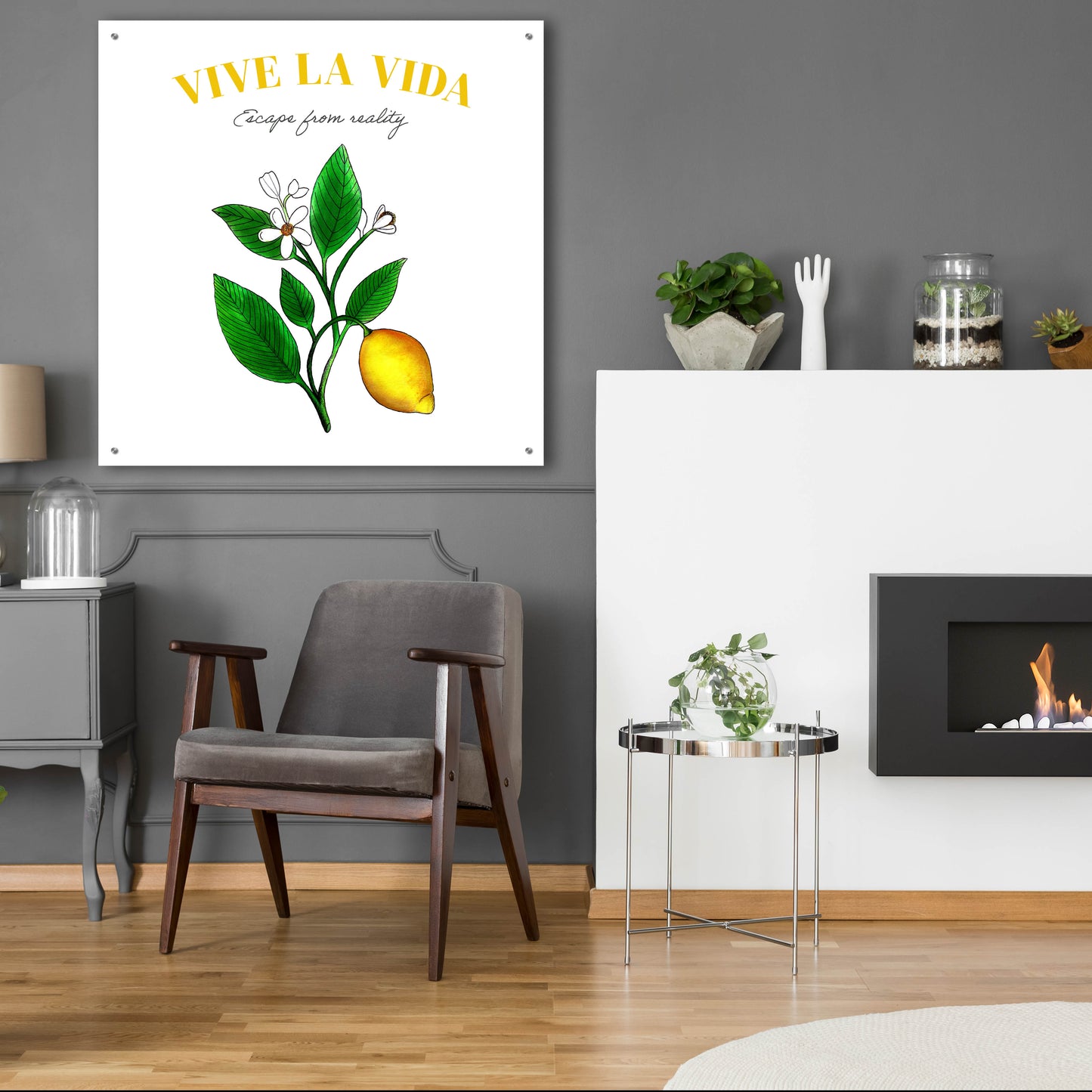 Epic Art 'Illuminating Lemon And Positive Phrase 2' by Sabrina Balbuena, Acrylic Glass Wall Art,36x36