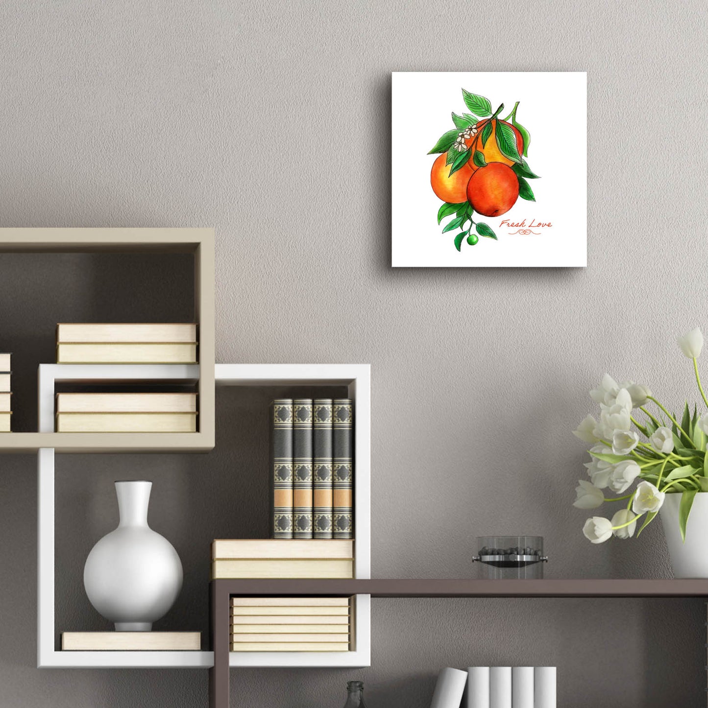 Epic Art 'Illuminating Oranges And Phrase' by Sabrina Balbuena, Acrylic Glass Wall Art,12x12
