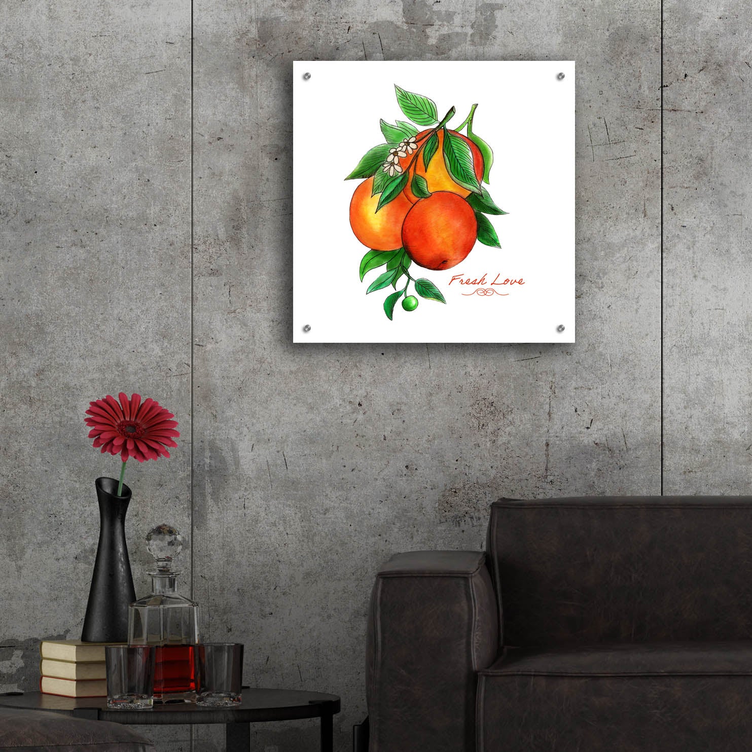 Epic Art 'Illuminating Oranges And Phrase' by Sabrina Balbuena, Acrylic Glass Wall Art,24x24