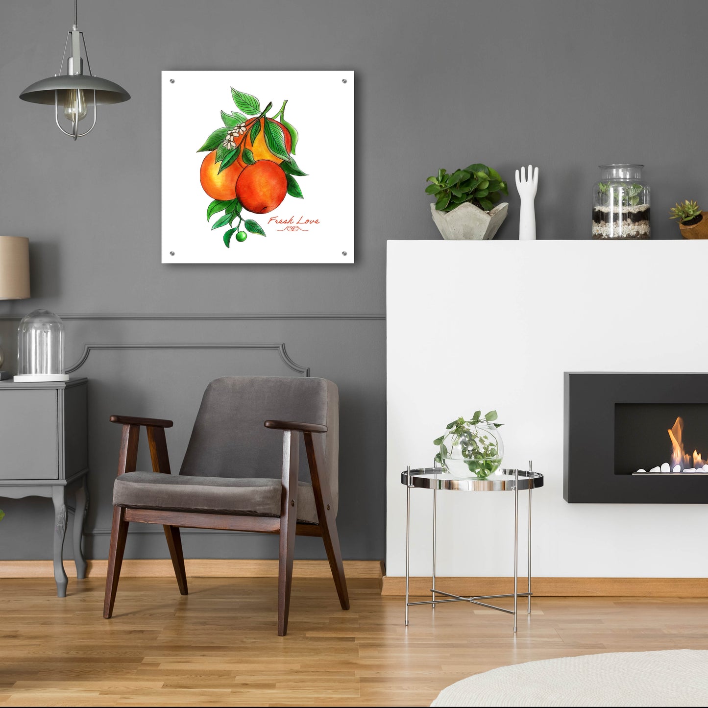 Epic Art 'Illuminating Oranges And Phrase' by Sabrina Balbuena, Acrylic Glass Wall Art,24x24