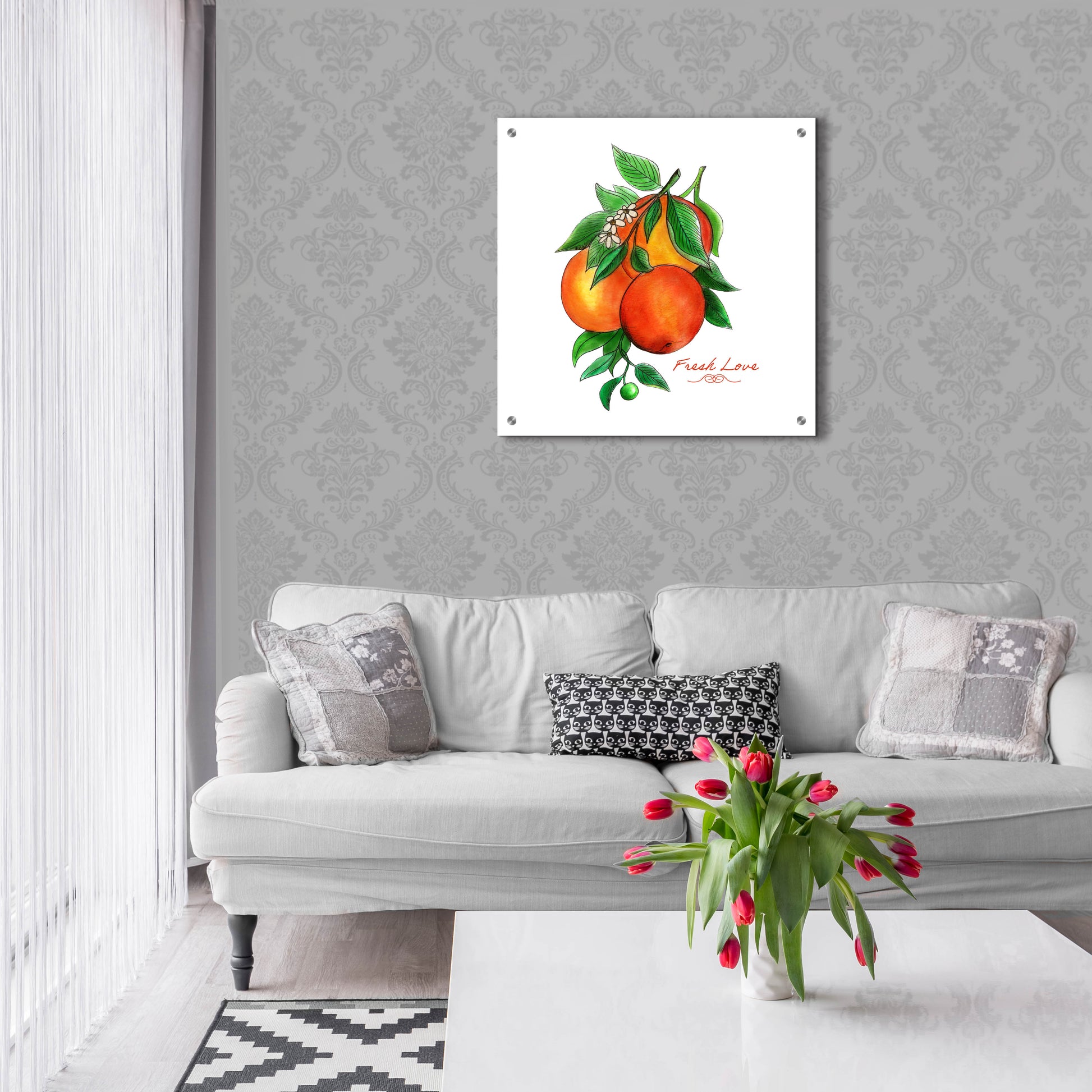 Epic Art 'Illuminating Oranges And Phrase' by Sabrina Balbuena, Acrylic Glass Wall Art,24x24