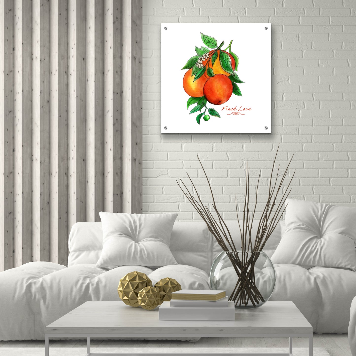 Epic Art 'Illuminating Oranges And Phrase' by Sabrina Balbuena, Acrylic Glass Wall Art,24x24