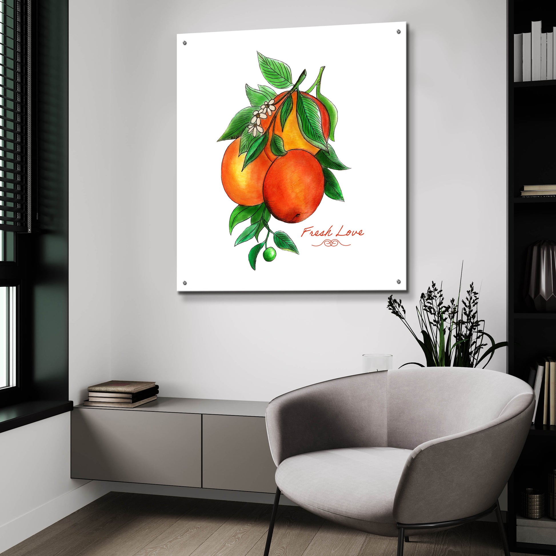 Epic Art 'Illuminating Oranges And Phrase' by Sabrina Balbuena, Acrylic Glass Wall Art,36x36