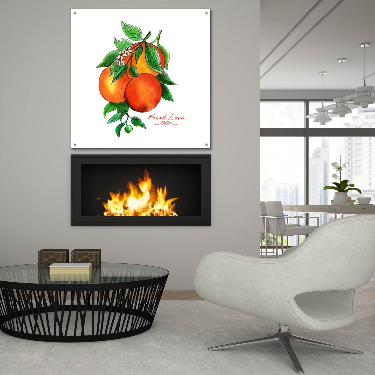 Epic Art 'Illuminating Oranges And Phrase' by Sabrina Balbuena, Acrylic Glass Wall Art,36x36