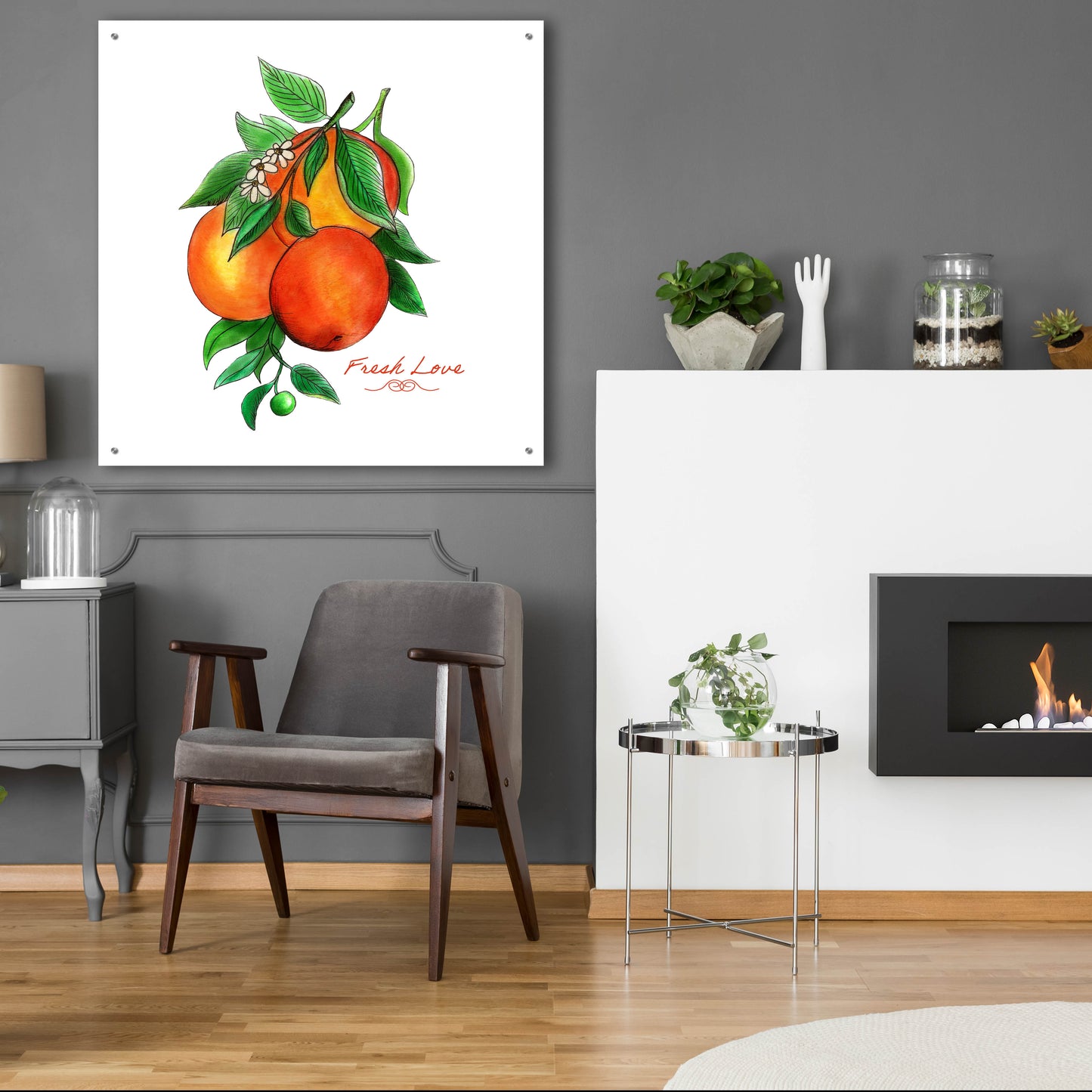 Epic Art 'Illuminating Oranges And Phrase' by Sabrina Balbuena, Acrylic Glass Wall Art,36x36