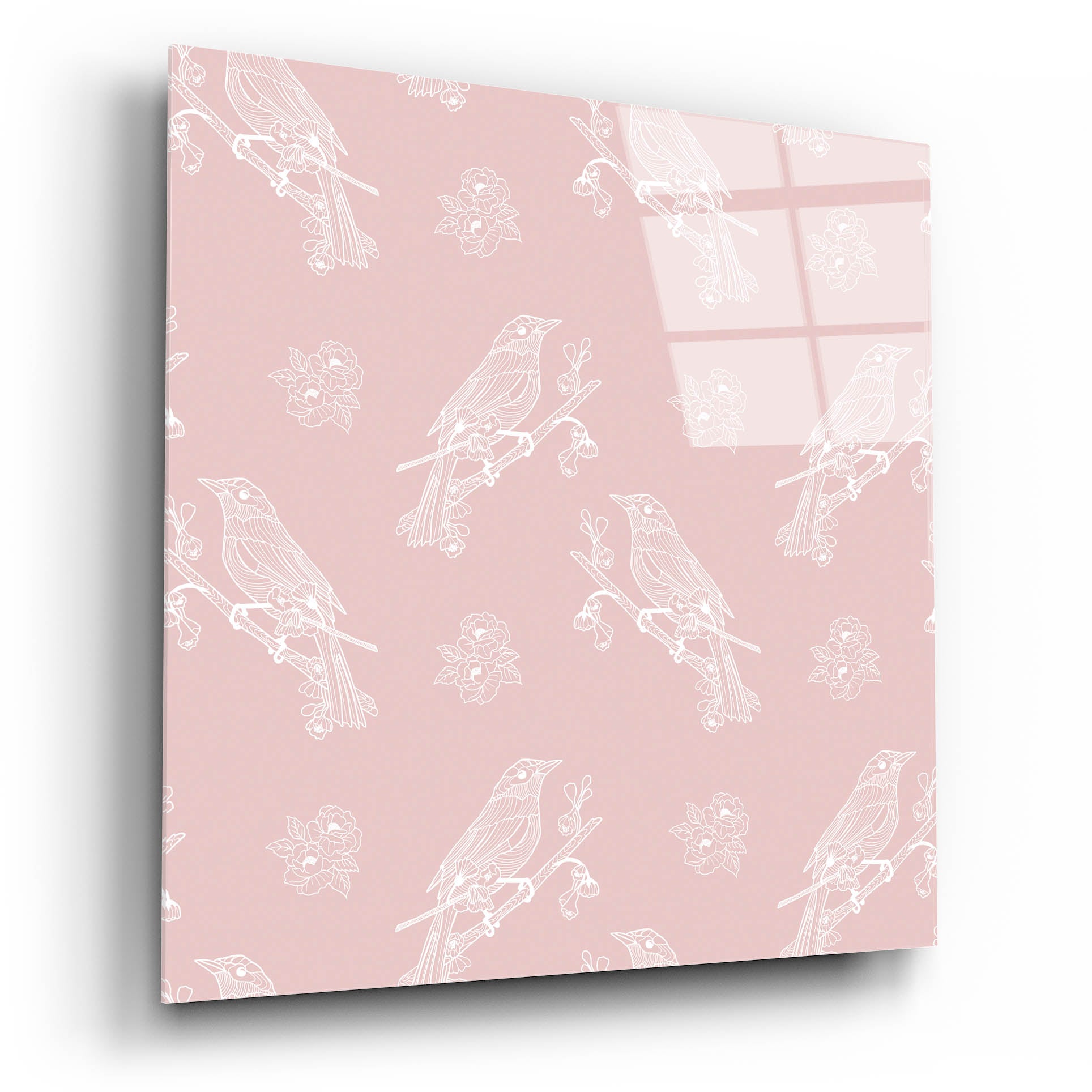 Epic Art 'Pure Bird On A Branch Pattern Pink Background' by Sabrina Balbuena, Acrylic Glass Wall Art,12x12