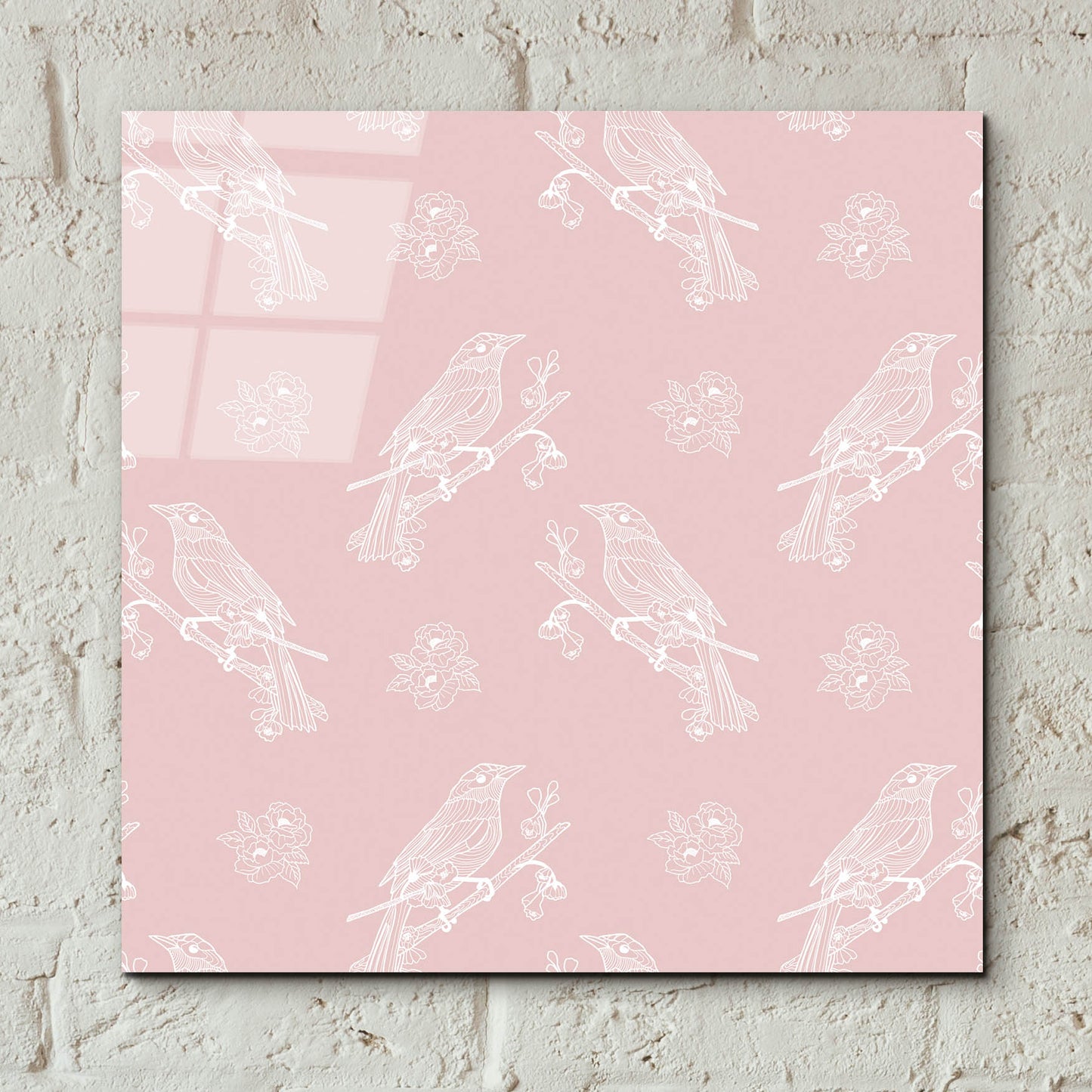 Epic Art 'Pure Bird On A Branch Pattern Pink Background' by Sabrina Balbuena, Acrylic Glass Wall Art,12x12