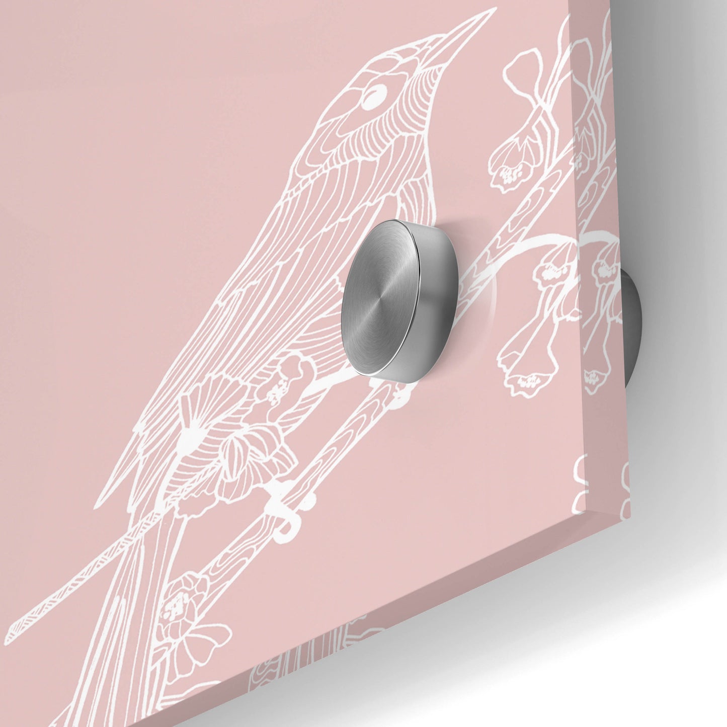 Epic Art 'Pure Bird On A Branch Pattern Pink Background' by Sabrina Balbuena, Acrylic Glass Wall Art,24x24