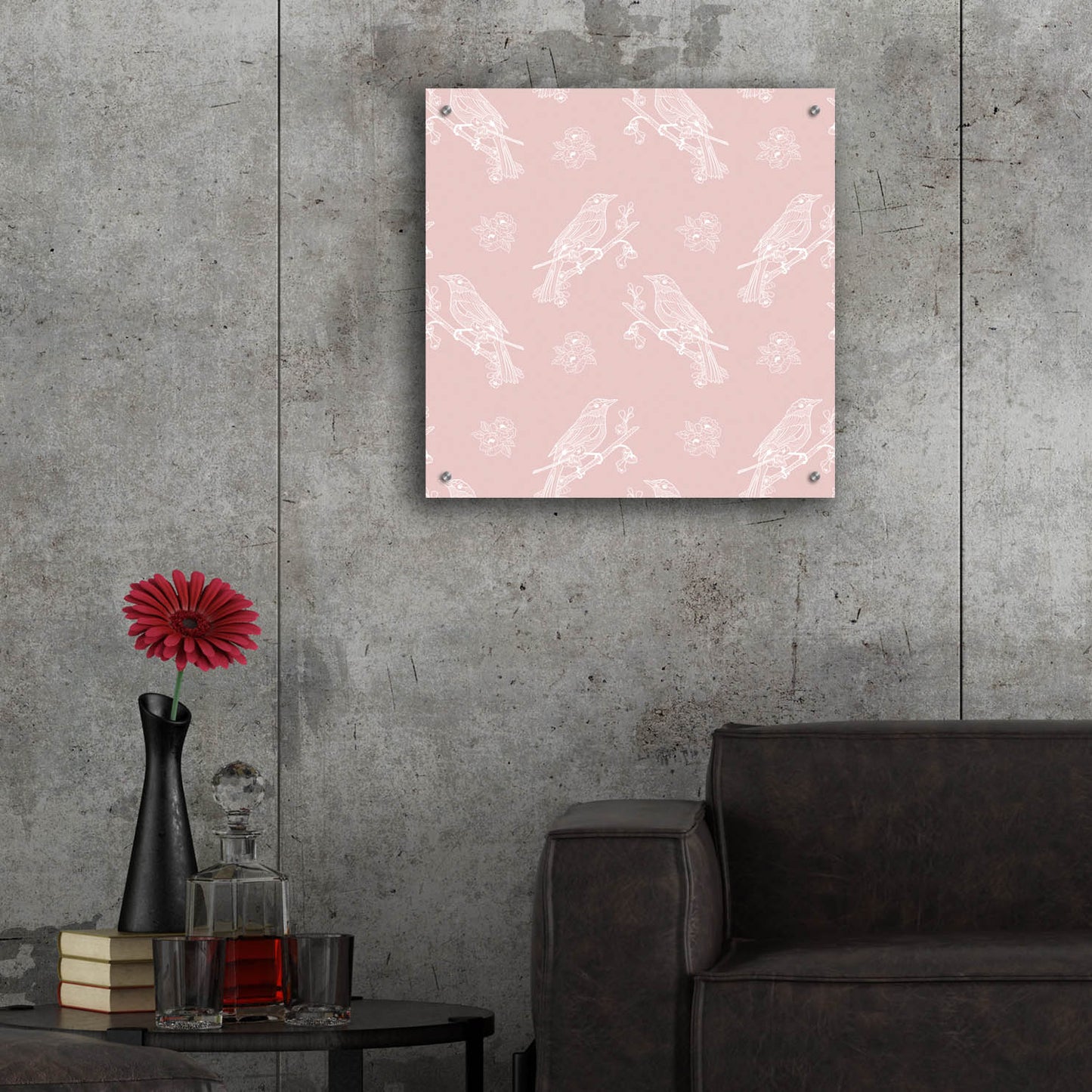 Epic Art 'Pure Bird On A Branch Pattern Pink Background' by Sabrina Balbuena, Acrylic Glass Wall Art,24x24