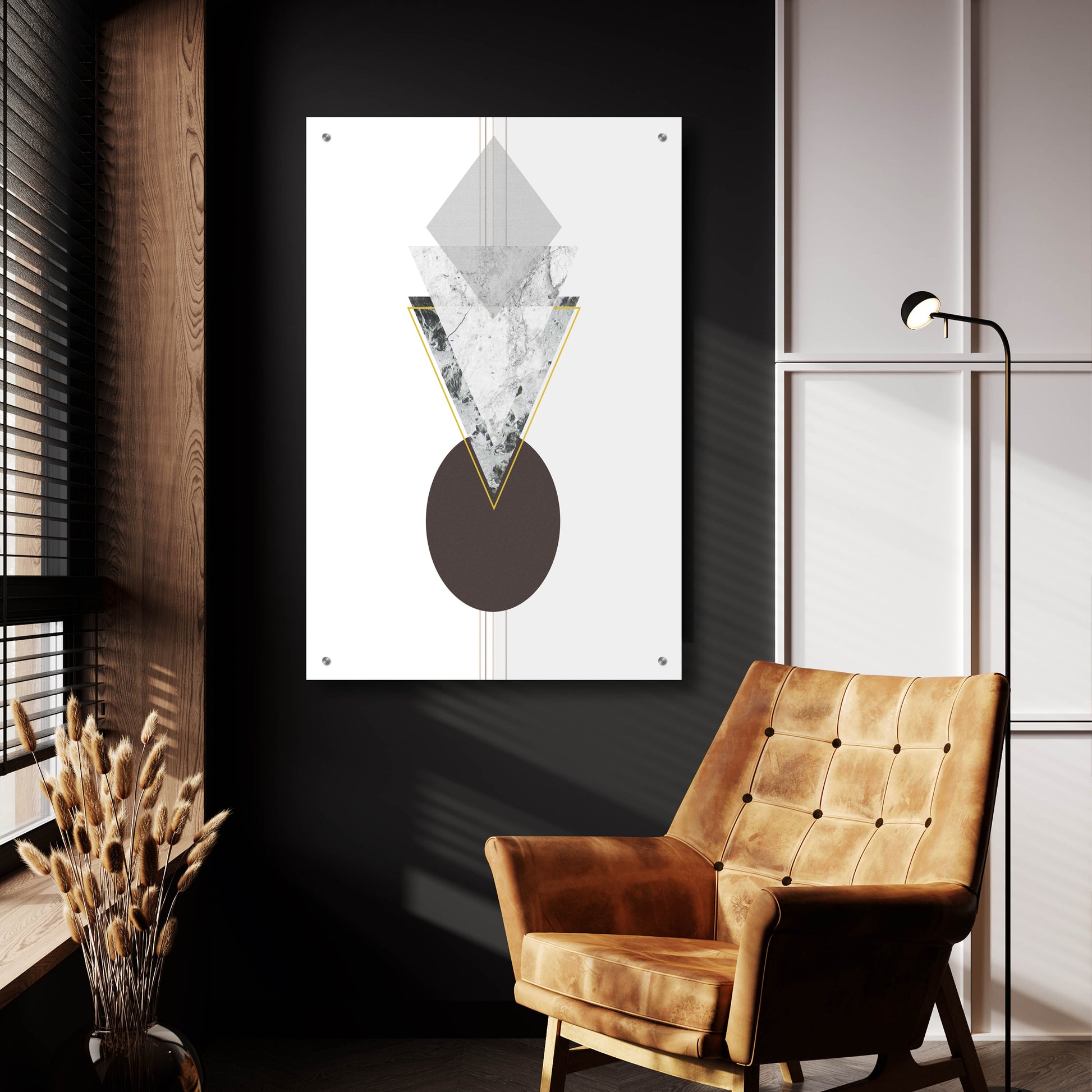 Epic Art 'Deco Grey Marble Triangle' by Sabrina Balbuena, Acrylic Glass Wall Art,24x36