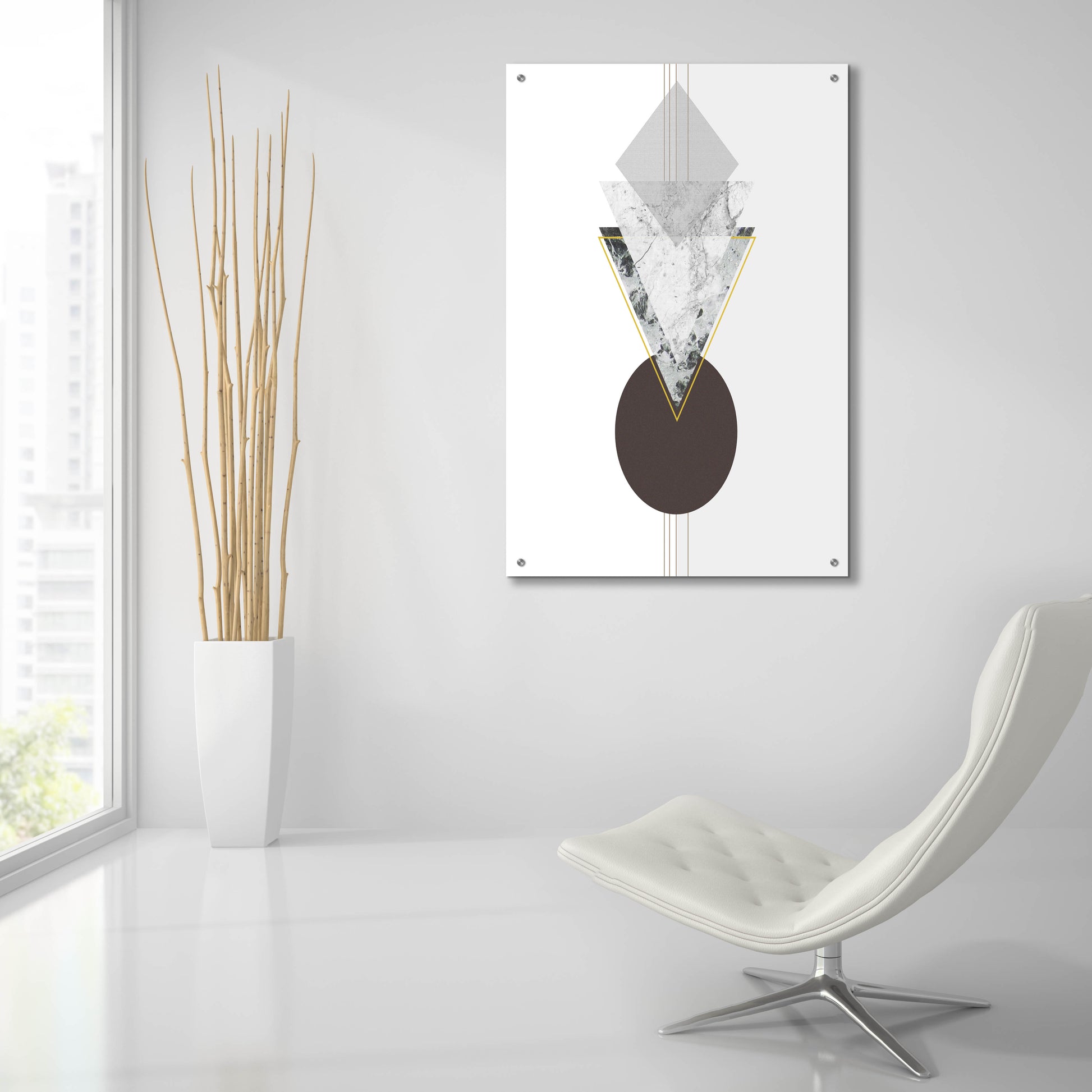 Epic Art 'Deco Grey Marble Triangle' by Sabrina Balbuena, Acrylic Glass Wall Art,24x36