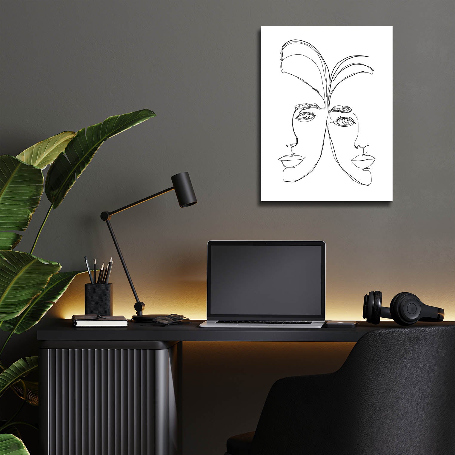 Epic Art 'Linear Couple Women Portrait' by Sabrina Balbuena, Acrylic Glass Wall Art,12x16