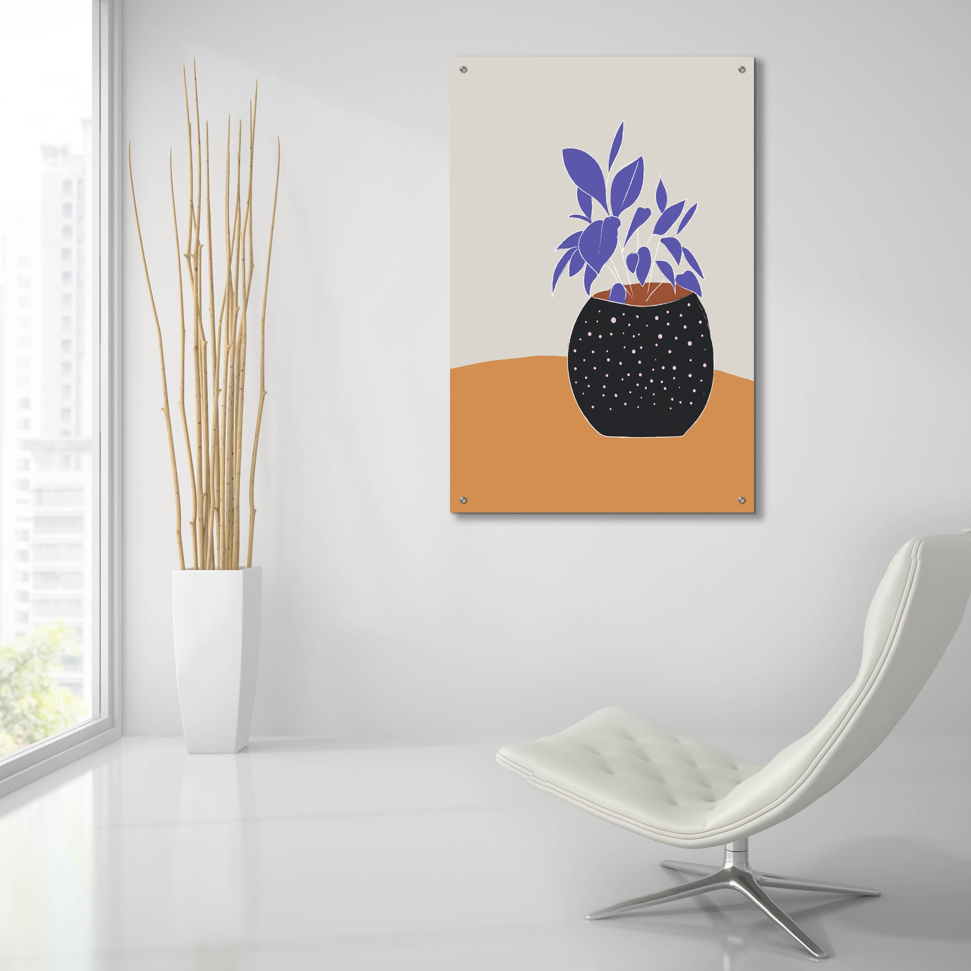 Epic Art 'Leaves Plant On A Pot Hot And Cold Trend' by Sabrina Balbuena, Acrylic Glass Wall Art,24x36