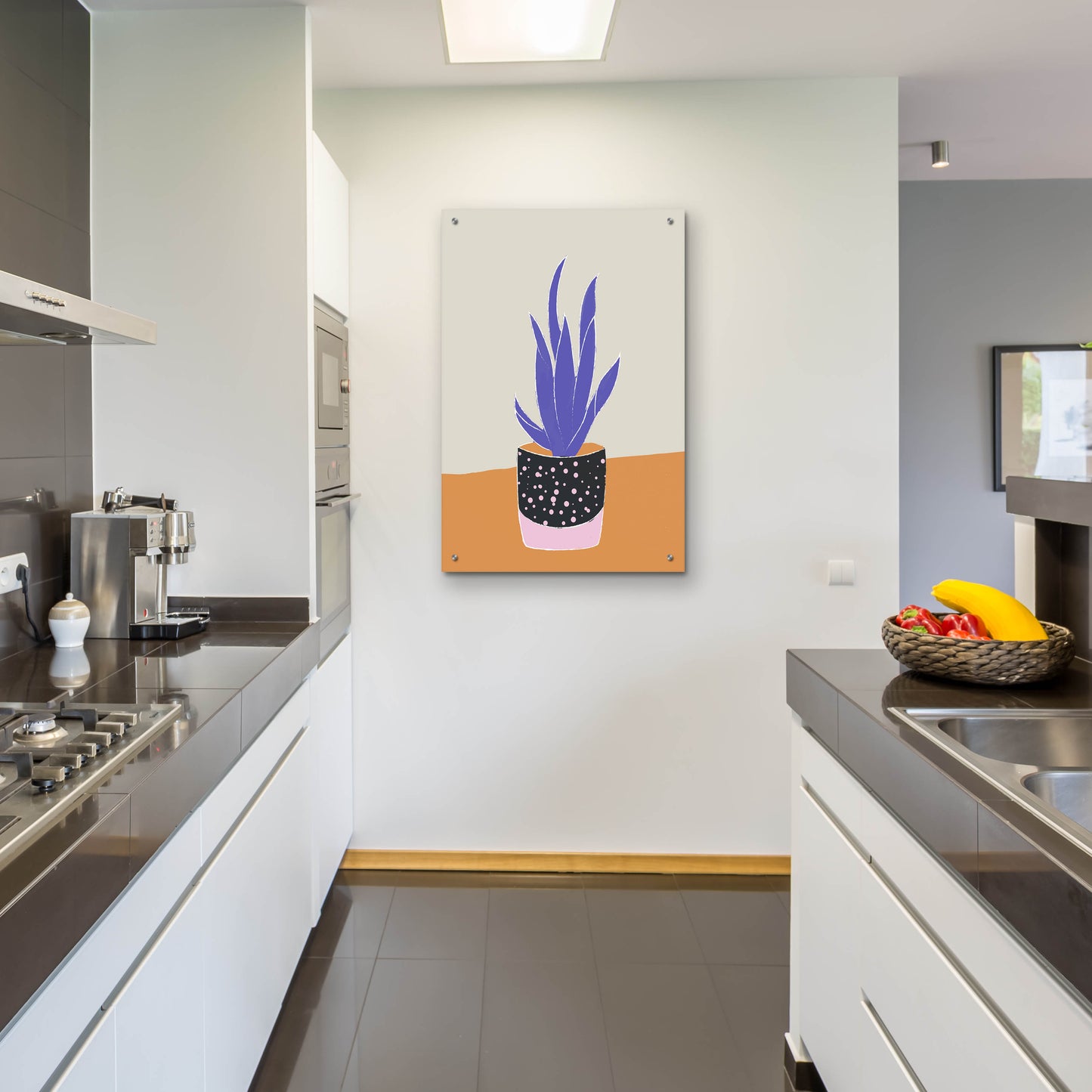 Epic Art 'Tropical Plant On A Pot Hot And Cold Trend' by Sabrina Balbuena, Acrylic Glass Wall Art,24x36