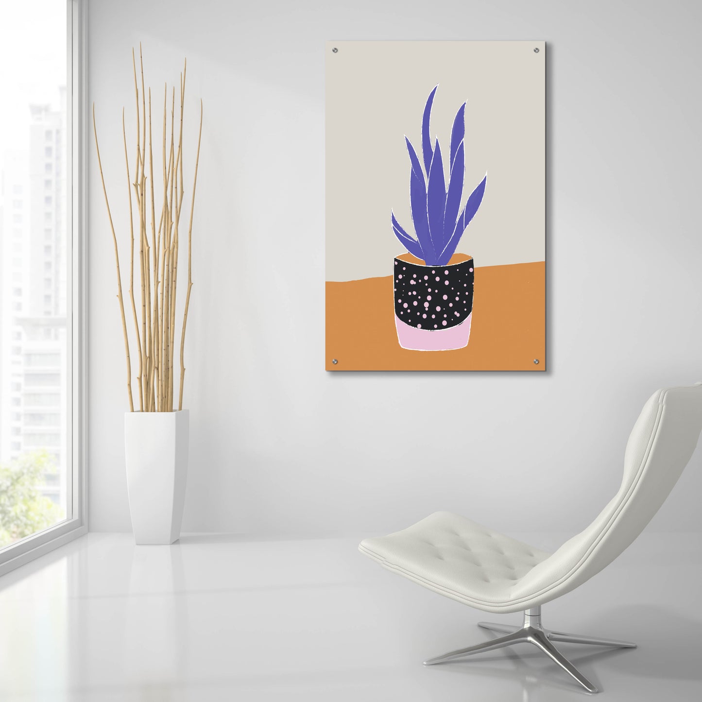 Epic Art 'Tropical Plant On A Pot Hot And Cold Trend' by Sabrina Balbuena, Acrylic Glass Wall Art,24x36