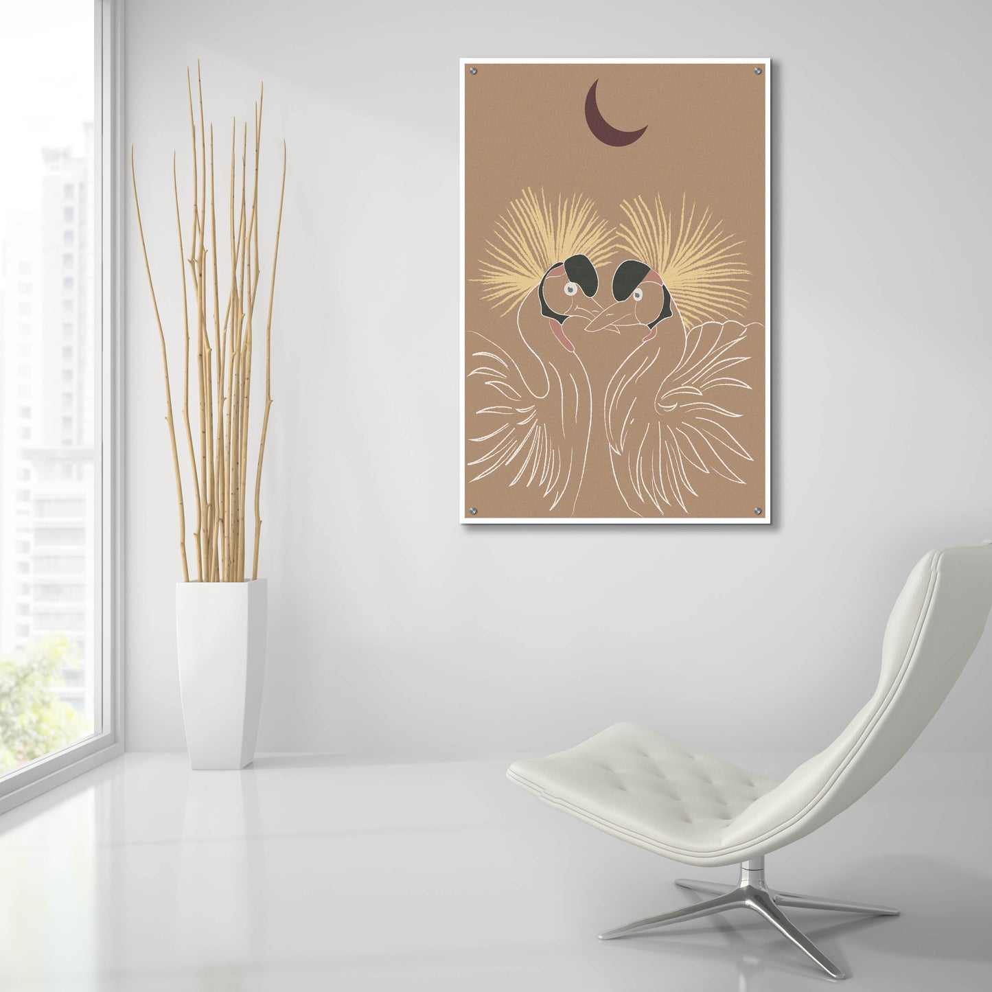 Epic Art 'Japanese Art Two Crowned Cranes And The Moon' by Sabrina Balbuena, Acrylic Glass Wall Art,24x36