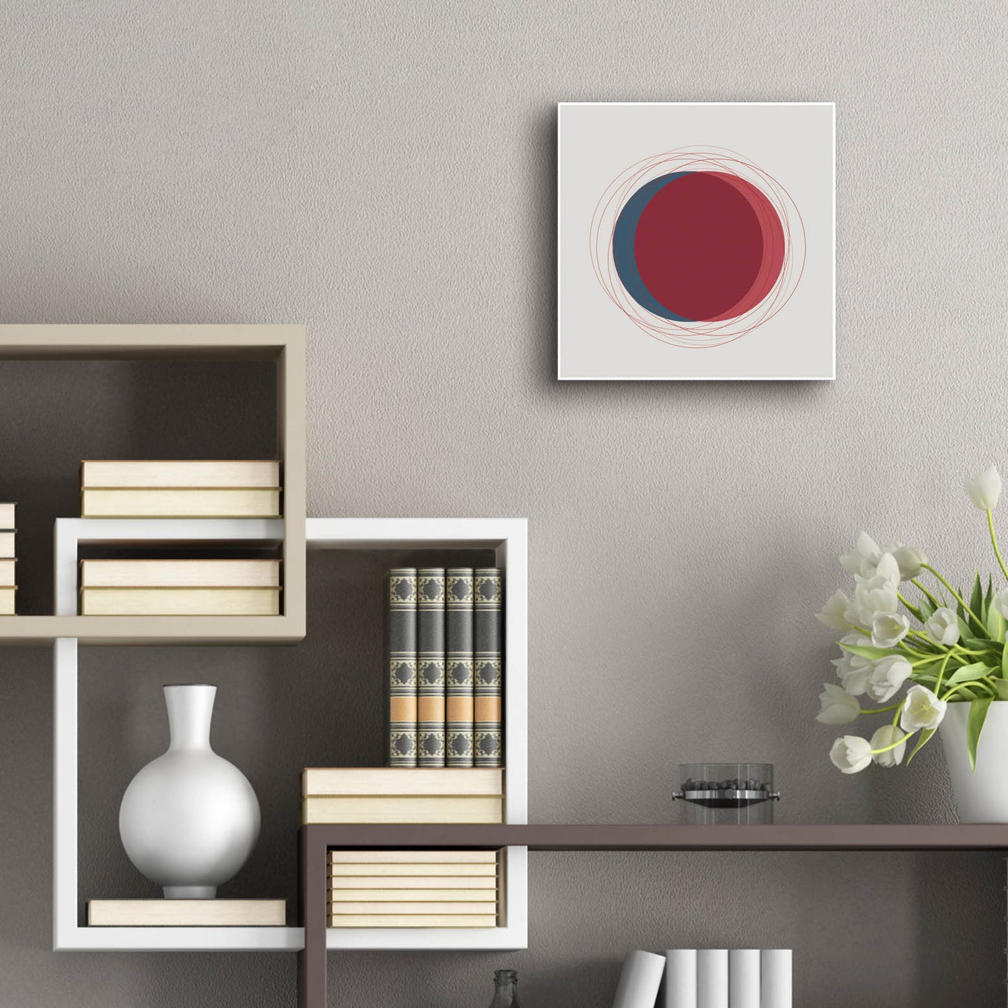 Epic Art 'Red And Blue Circles-Eclipse' by Sabrina Balbuena, Acrylic Glass Wall Art,12x12