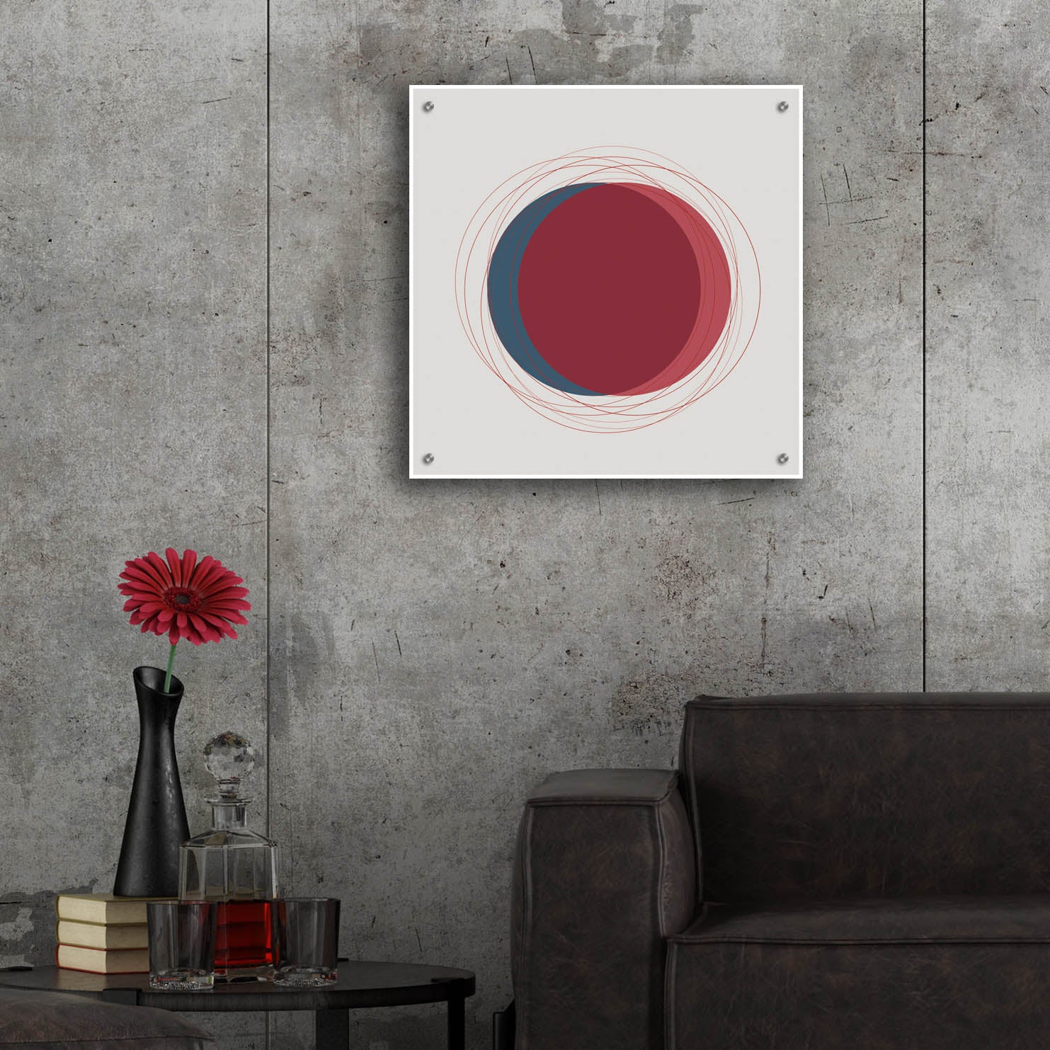 Epic Art 'Red And Blue Circles-Eclipse' by Sabrina Balbuena, Acrylic Glass Wall Art,24x24