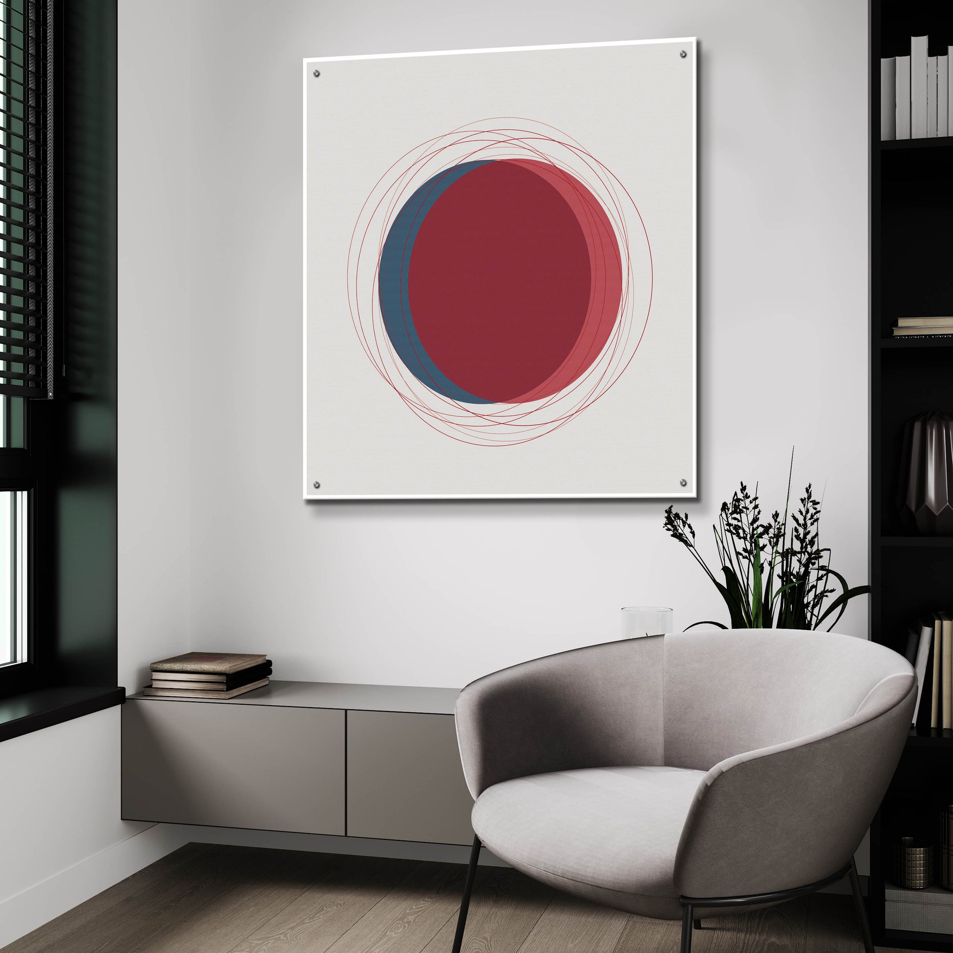 Epic Art 'Red And Blue Circles-Eclipse' by Sabrina Balbuena, Acrylic Glass Wall Art,36x36