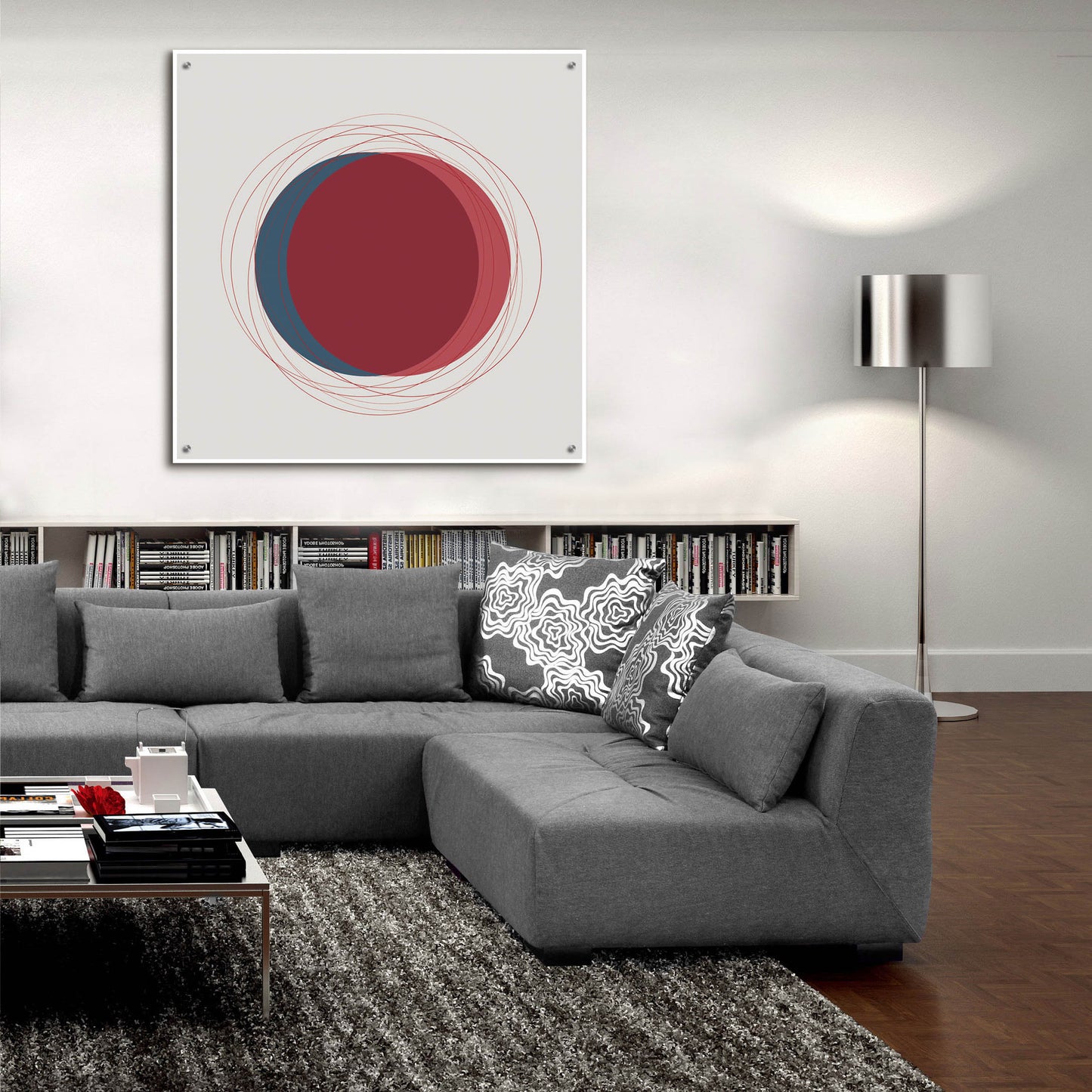 Epic Art 'Red And Blue Circles-Eclipse' by Sabrina Balbuena, Acrylic Glass Wall Art,36x36