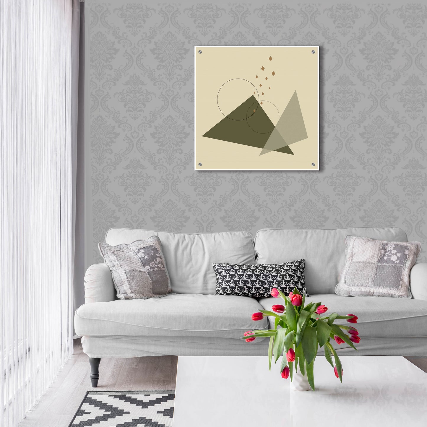 Epic Art 'Geometric Shapes-Meteor Shower In The Mountains Green' by Sabrina Balbuena, Acrylic Glass Wall Art,24x24