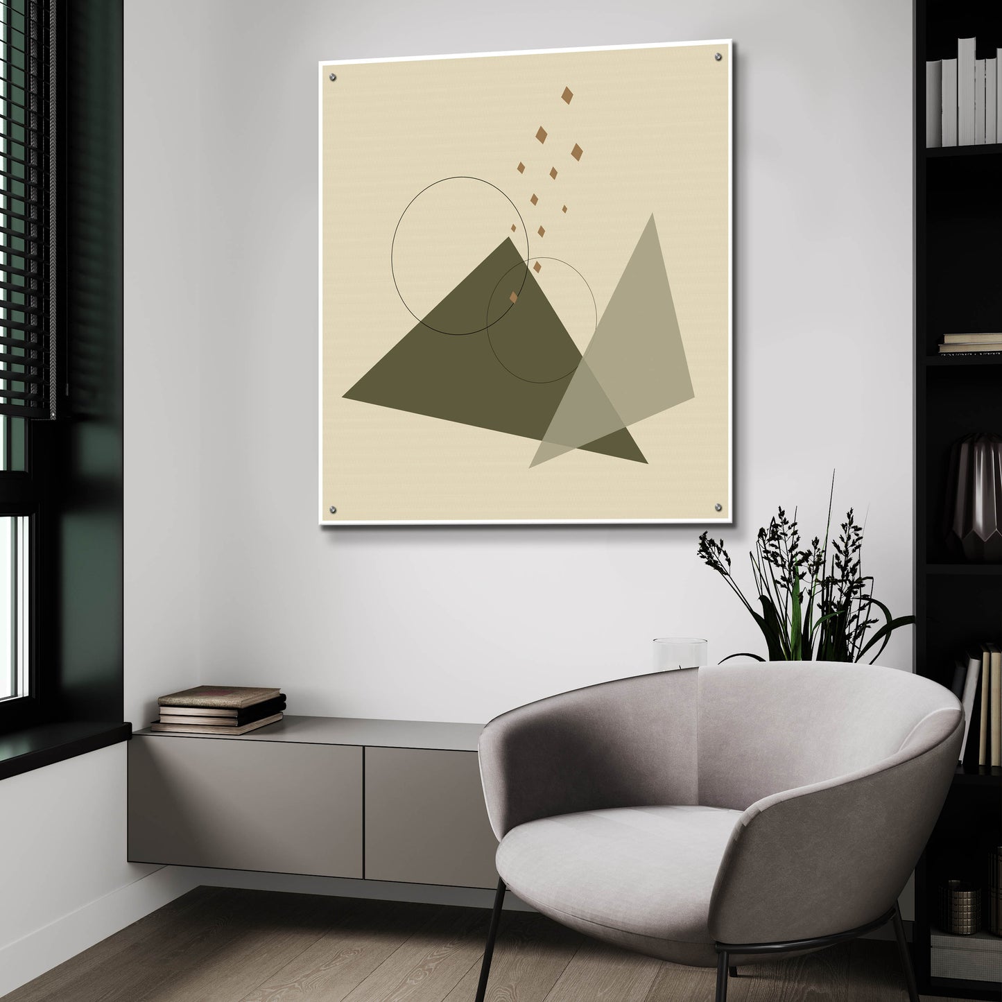 Epic Art 'Geometric Shapes-Meteor Shower In The Mountains Green' by Sabrina Balbuena, Acrylic Glass Wall Art,36x36