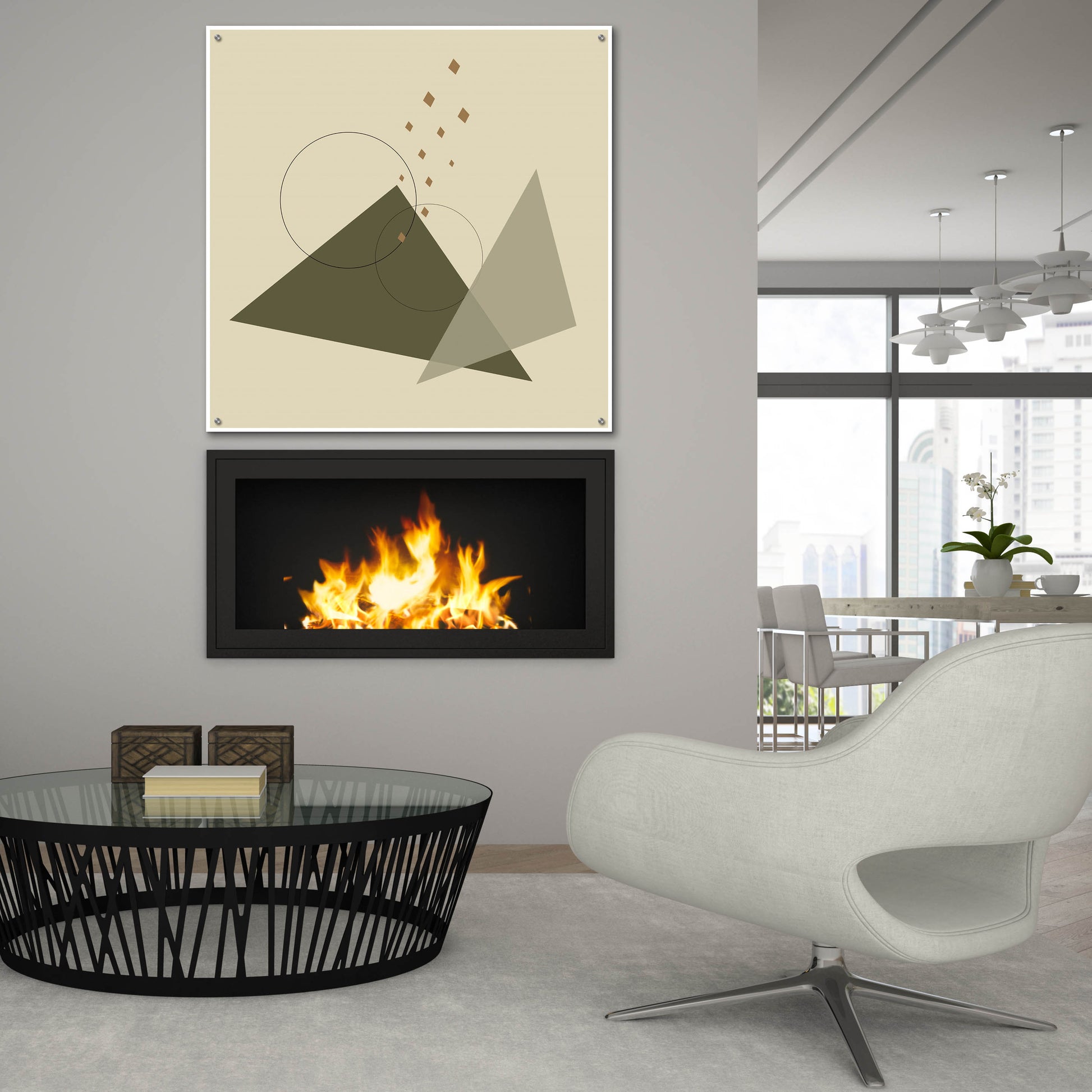 Epic Art 'Geometric Shapes-Meteor Shower In The Mountains Green' by Sabrina Balbuena, Acrylic Glass Wall Art,36x36