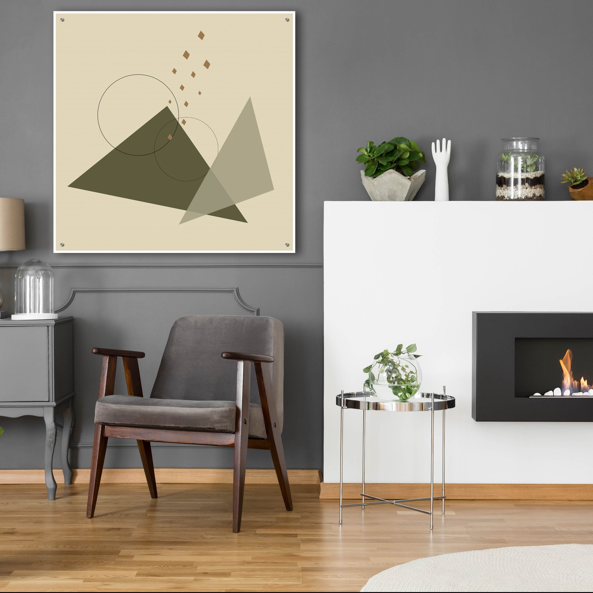 Epic Art 'Geometric Shapes-Meteor Shower In The Mountains Green' by Sabrina Balbuena, Acrylic Glass Wall Art,36x36