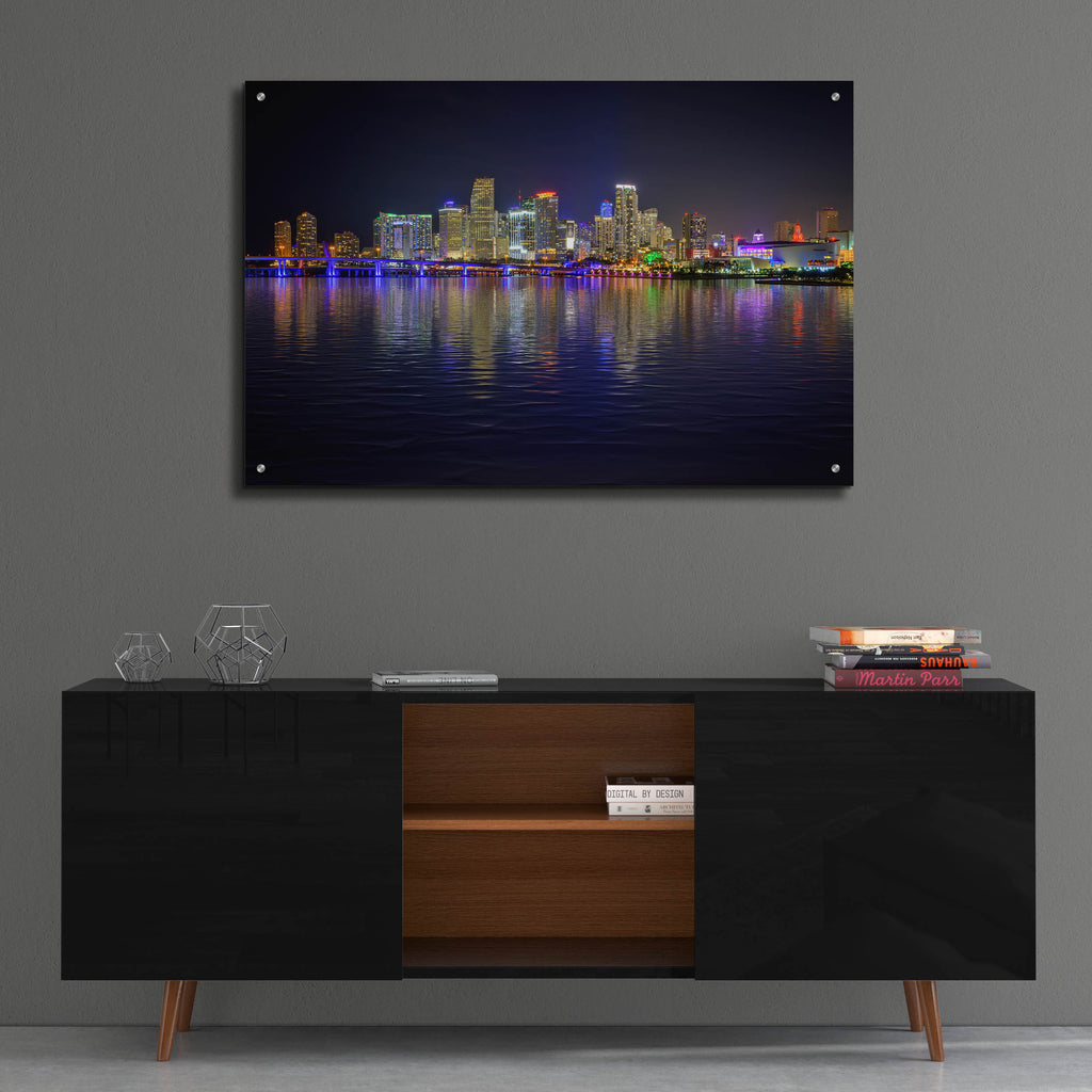 Epic Art 'Miami Skyline' by Rick Berk, Acrylic Glass Wall Art,36x24