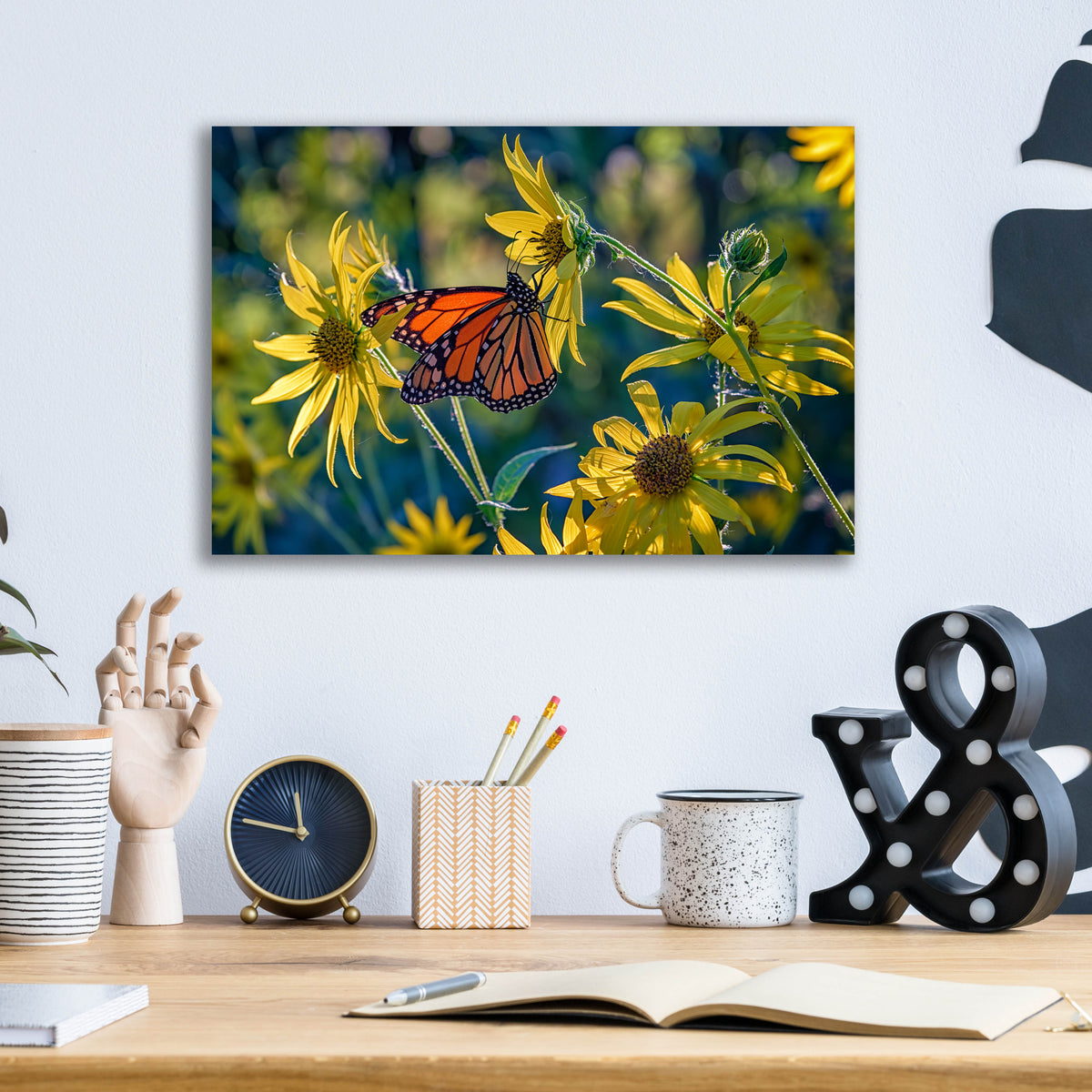 Epic Art 'The Monarch and the Sunflower' by Rick Berk, Acrylic Glass Wall Art,16x12