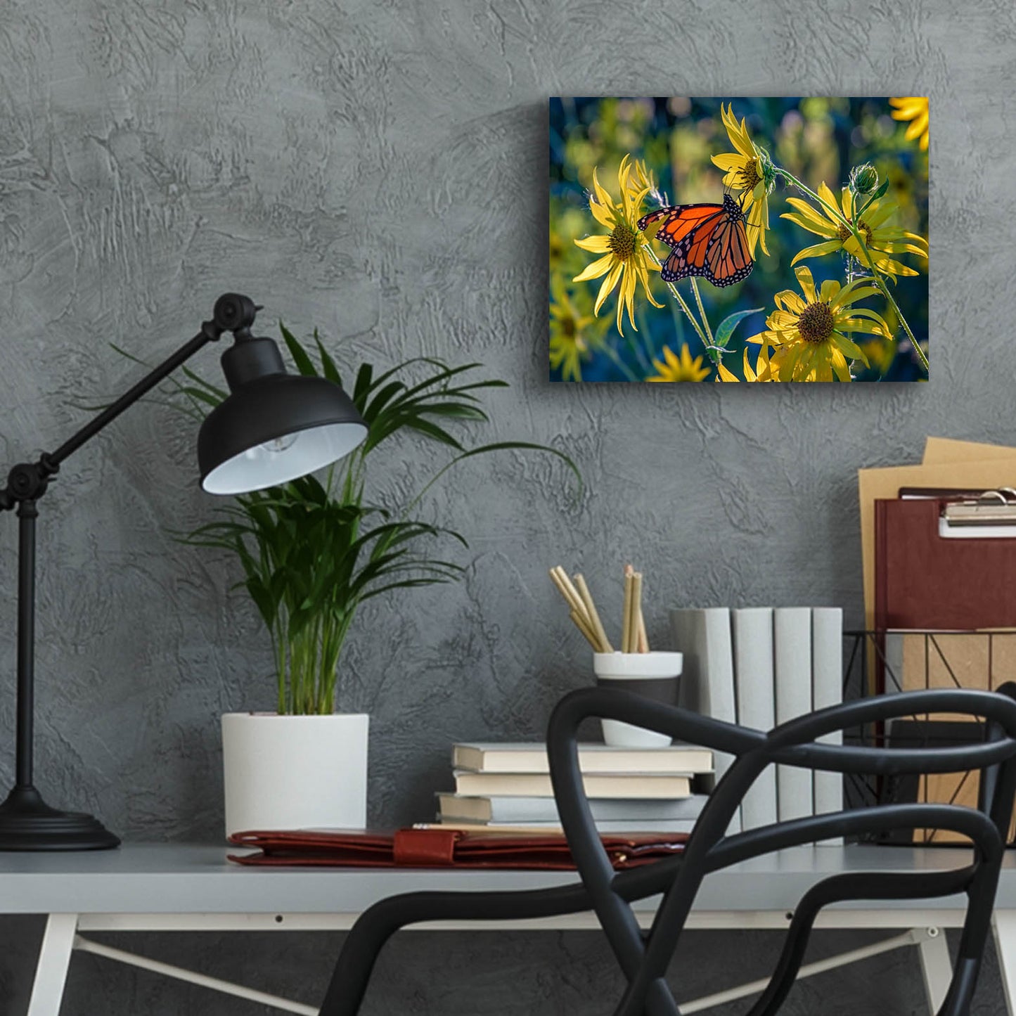 Epic Art 'The Monarch and the Sunflower' by Rick Berk, Acrylic Glass Wall Art,16x12