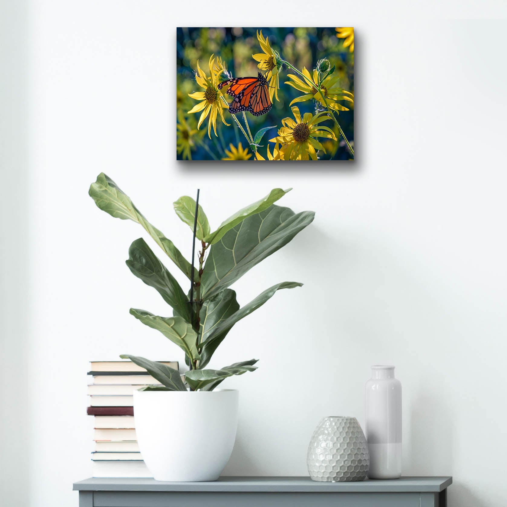 Epic Art 'The Monarch and the Sunflower' by Rick Berk, Acrylic Glass Wall Art,16x12
