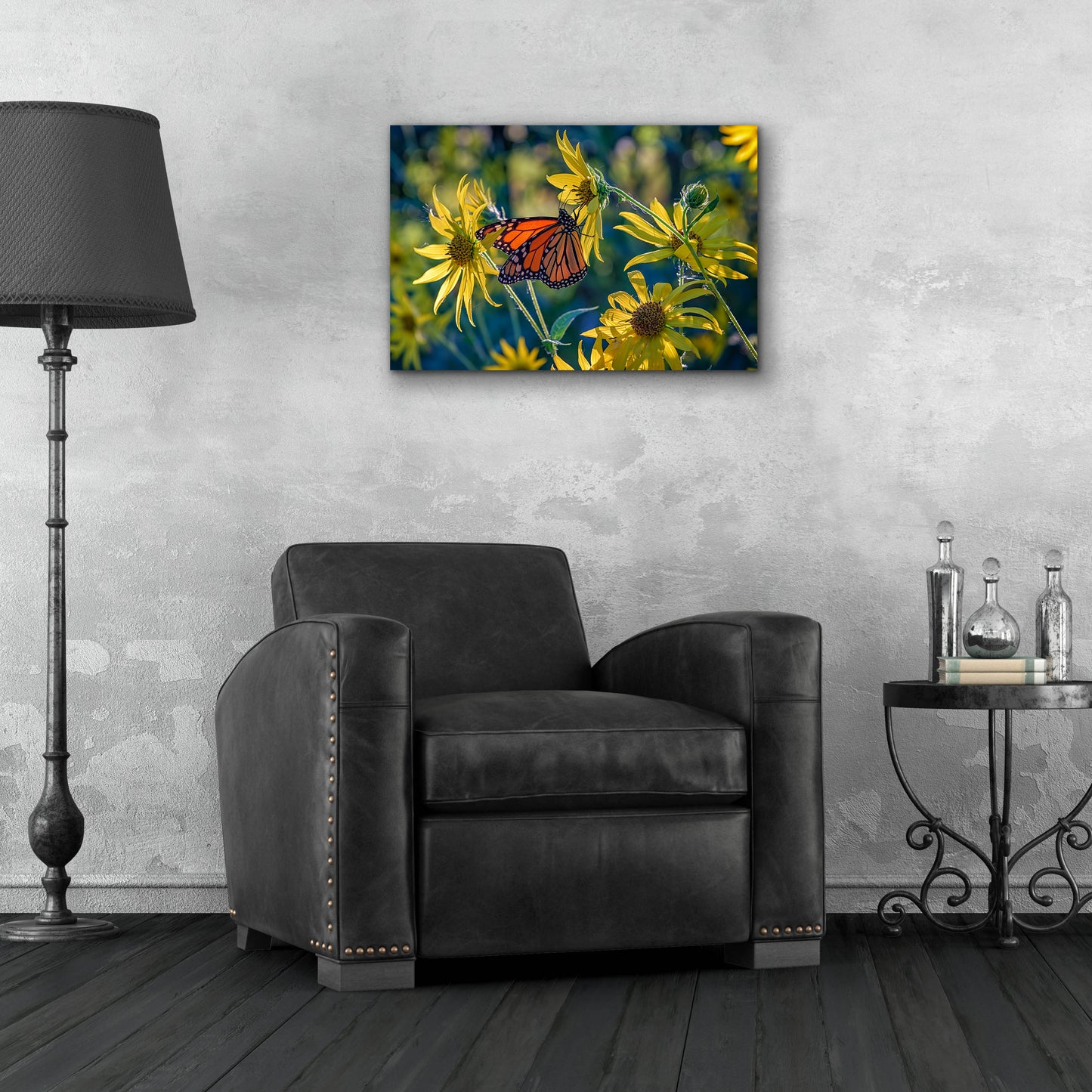 Epic Art 'The Monarch and the Sunflower' by Rick Berk, Acrylic Glass Wall Art,24x16