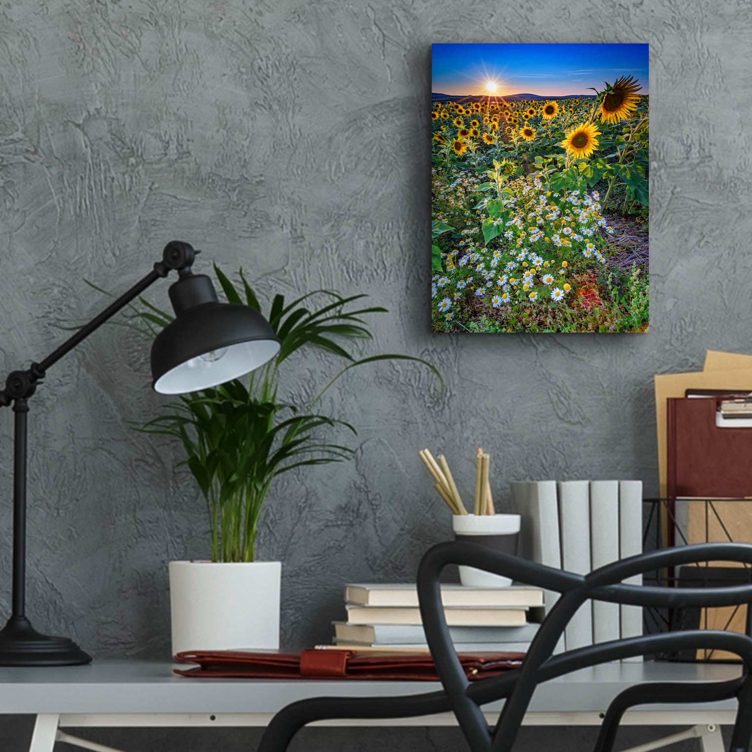 Epic Art 'Sunflowers & Canary Island Marguerites' by Rick Berk, Acrylic Glass Wall Art,12x16